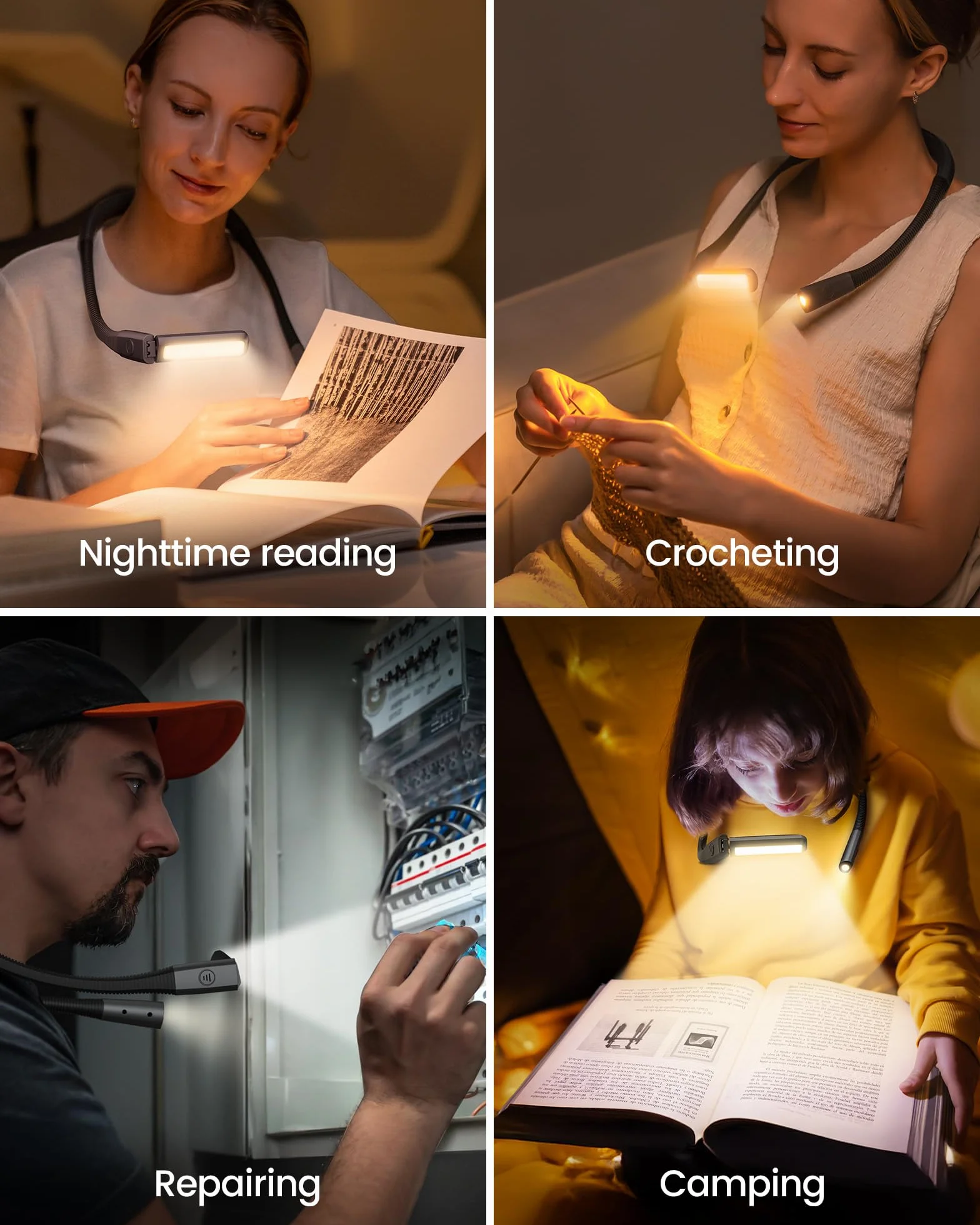 Glocusent Collo Lampada da Lettura Ricaricabile, LED Luce del Libro con 5 Colori e Regolabile, Luce Lampada da Lettura per Libro Perfetta per E-Reader, Studio, Letto, Viaggi, Lavoro a Maglia