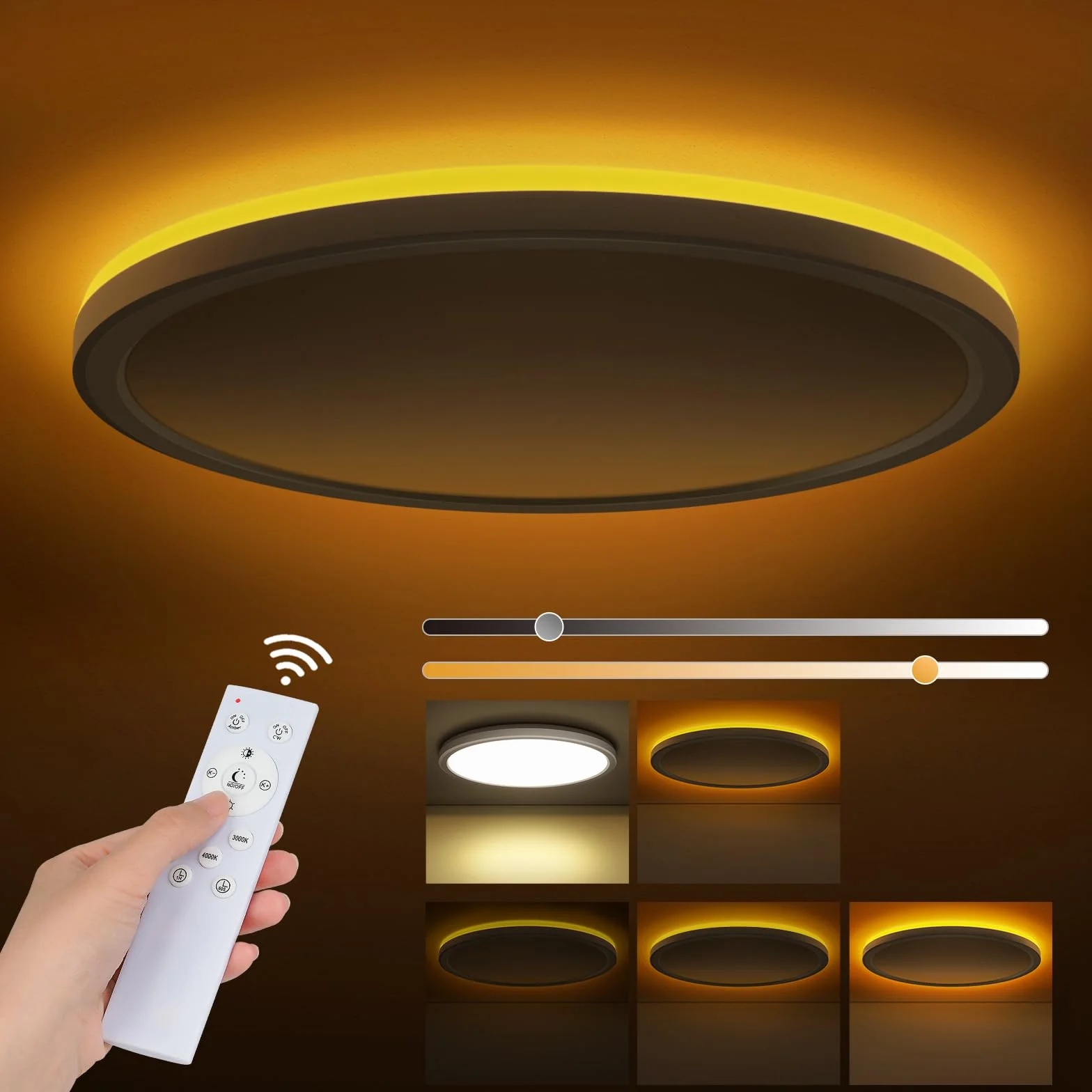 Plafoniera LED Soffitto Dimmerabile 24W, Plafoniere Lampada con Telecomando, Luce Notturna Dimmerabile 1800K, Pannello Dimmerabile 3000K-6500K per Camere da Letto, Camerette, Soggiorni, Ø30CM