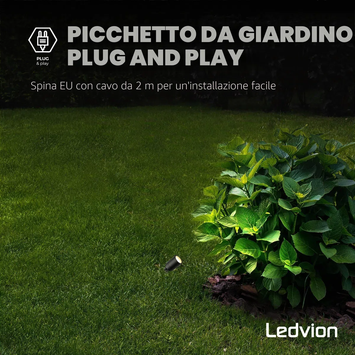 Ledvion - Faretti Esterno Lampade, IP65, 220-240V, Con Picchetto, Illuminazione Elettrica da Giardino, Senza GU10 Lampadina, Orientabile, Impermeabile