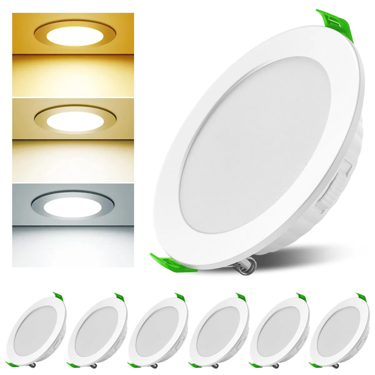 Faretti LED da incasso da 230 V, dimmerabili, 7 W, set da 6 faretti da incasso da soffitto, foro Ø 85-100 mm, IP44, ultra piatti, per bagno e soggiorno