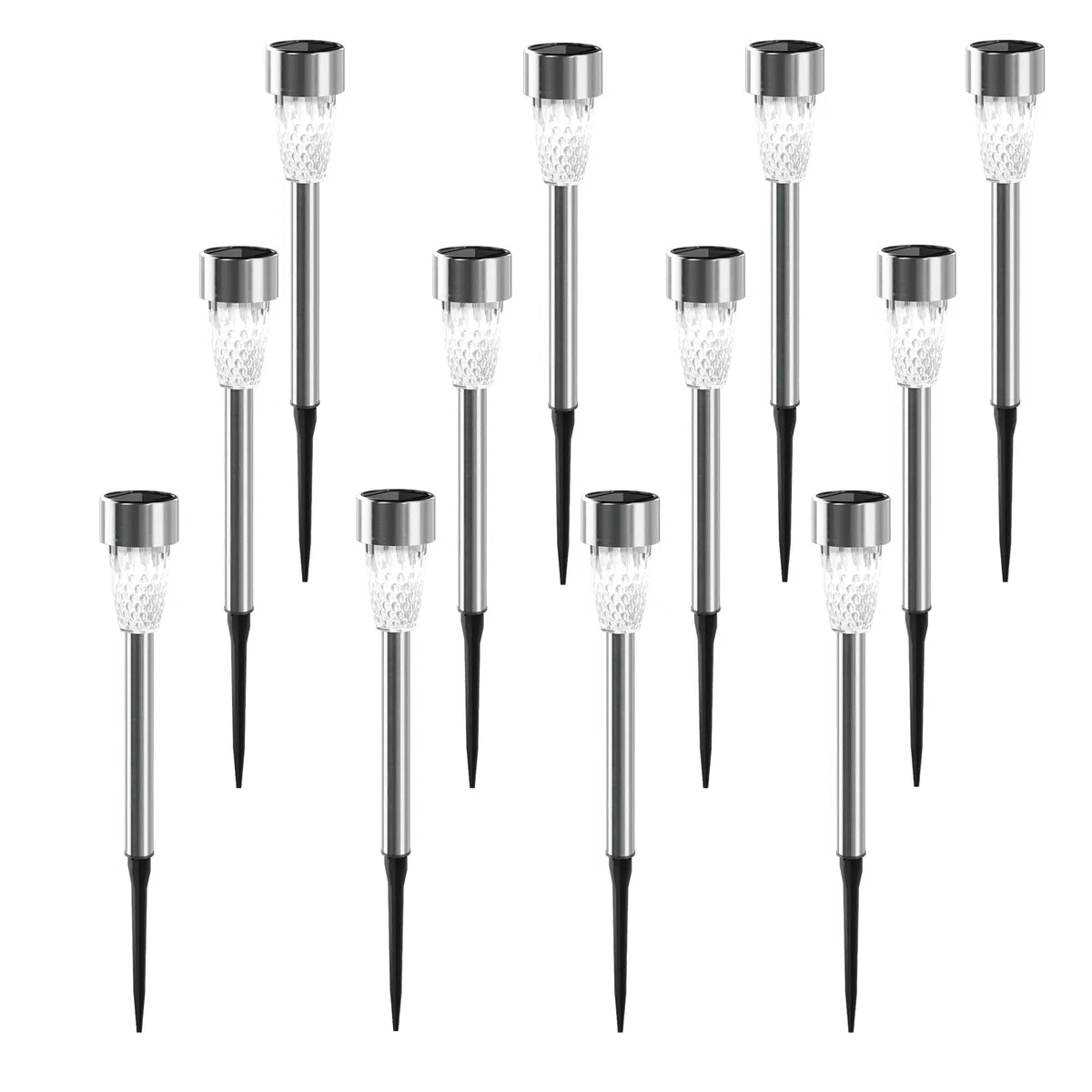 Aigostar Lampade Solari da Giardino 12 pcs: Luci Solari Esterno Giardino 6500K Luce Bianca Freddo - IP44 Impermeabile, in Acciaio Inossidabile, per Terrazza, Prato, Cortile, Vialetti