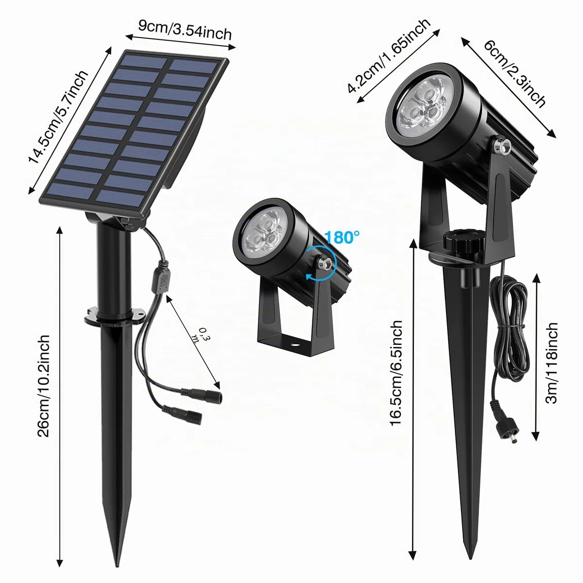 NATPOW Faretti Solari a Led da Esterno, 2 in 1 Luce 3000K Luci Solari da Giardino, 2 Modi, Automaticamente Acceso o Spento, Impermeabile IP65 Luci Esterne ad Energia Solare per Cortile, Patio, Alberi