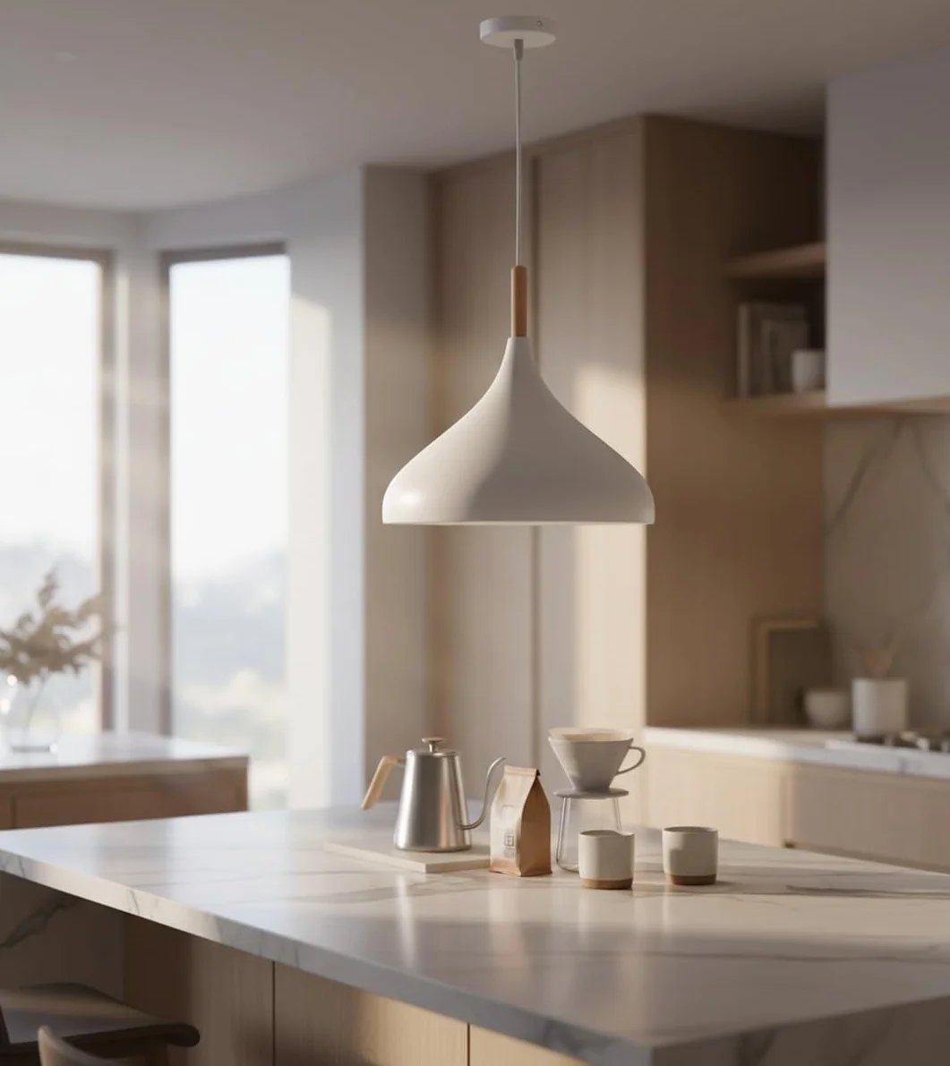 BEL AIR HOME - Lampada a sospensione Baviera 1xE-27 (lampadina non inclusa) Diametro 30 cm in metallo e legno, altezza regolabile (bianco)