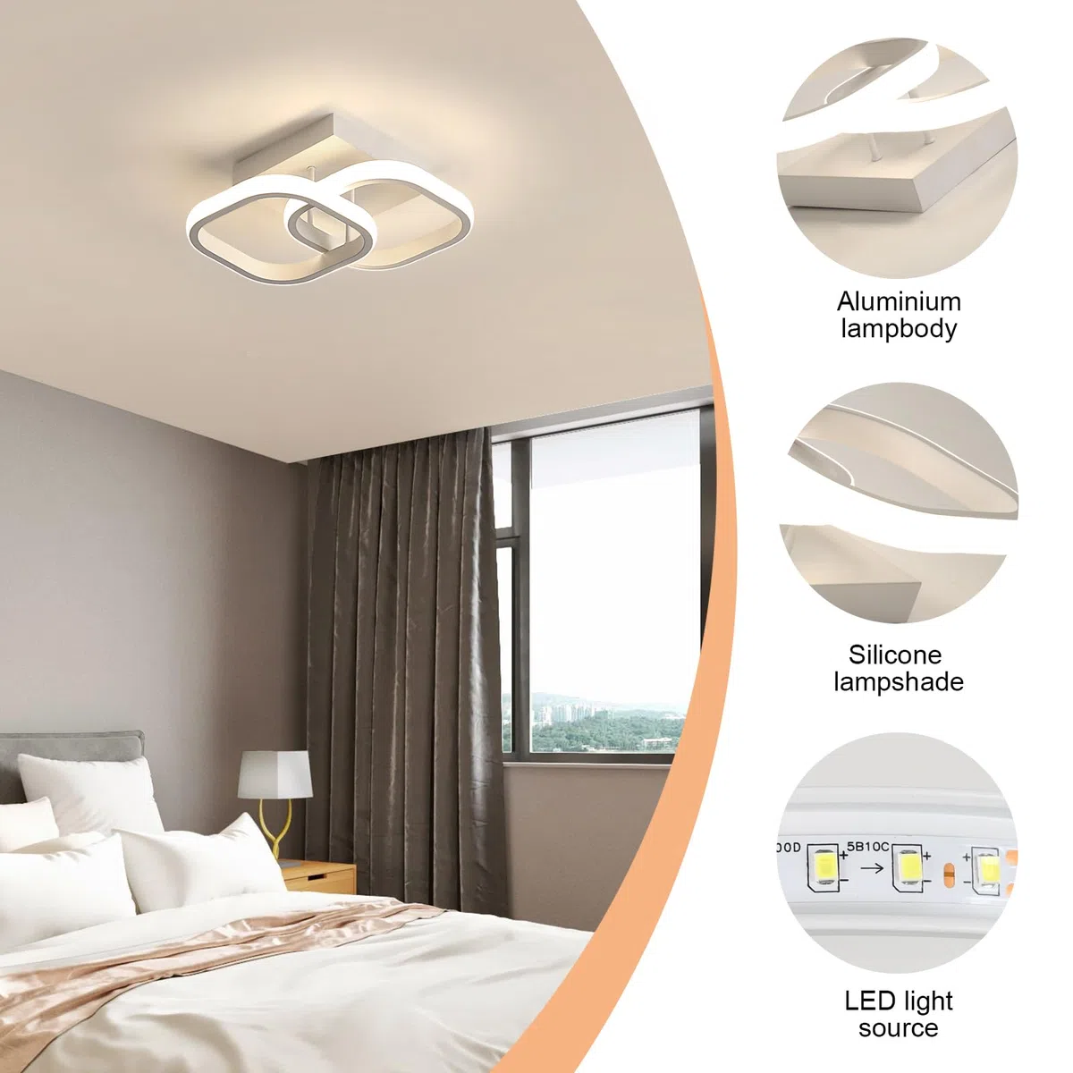 Osairous Plafoniera LED Soffitto Moderna, Lampadario LED Soffitto Bianco 2137LM, Lampada da Soffitto Quadrata per Camera da Letto Soggiorno Cucina Studio, Luce Neutra 4500K, 29CM