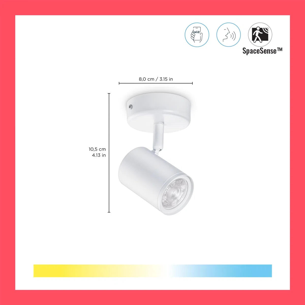 WiZ Faretto Smart Imageo WiFi, Luce Bianca da Calda a Fredda Dimmerabile, 5W, Bianco, Tecnologia SpaceSense, Controllo Vocale (Alexa, Apple HomeKit, Google Home)