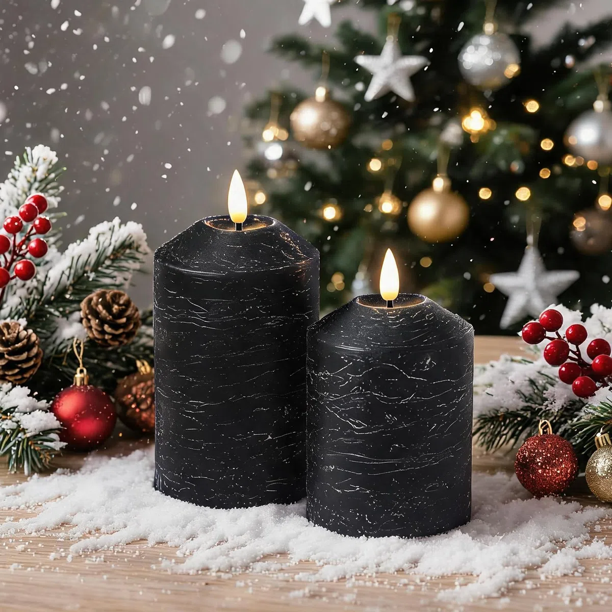 Candele LED Senza Fiamma set 3,Real Wax Pilastro, Candela a Batteria Senza Fiamma con Timer e Telecomando Candele LED per festa, decorazione abitativa, campeggio, matrimoni (Nero)