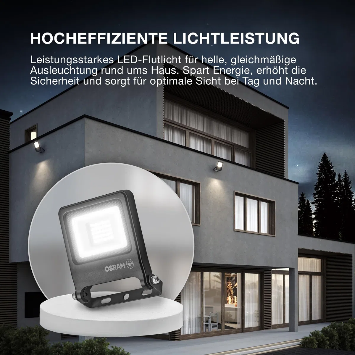 OSRAM Proiettore LED ENDURA FLOOD PC 50W, bianco freddo 4000K, 5000 lumen, proiettore IP65 per grandi aree, alluminio riciclato, efficienza 100 lm/W