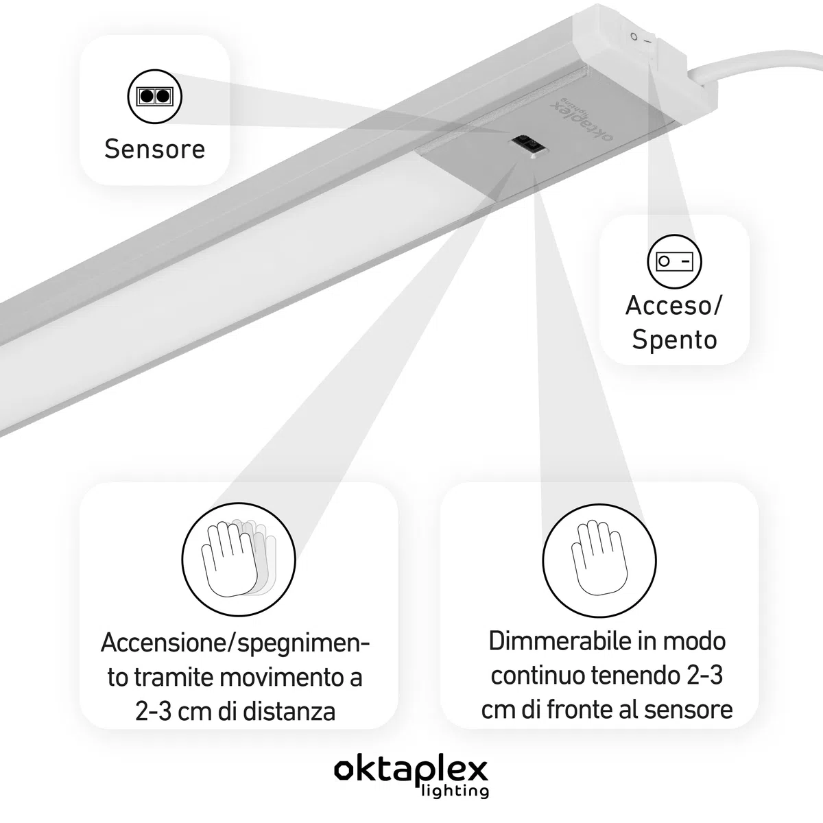 Oktaplex Riva Sottopensile LED Piatto Dimmerabile Bianco Caldo 57,5cm Con Sensore 690lm 10W 230V Argento