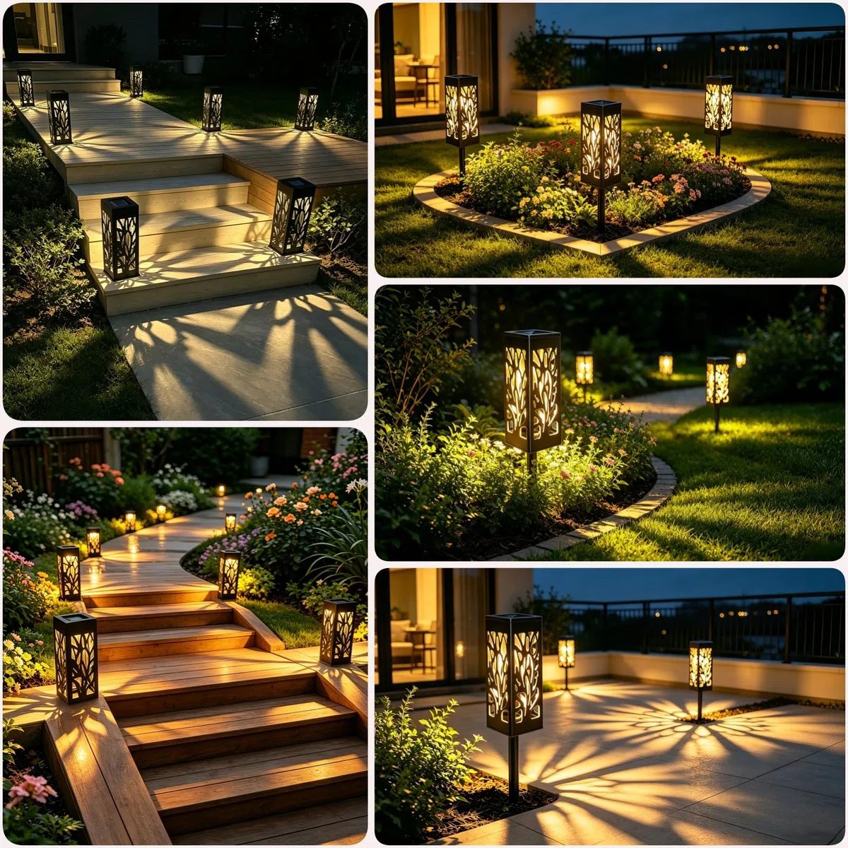Caldarax 6 Pezzi Luci da Esterno Giardino Solari, Lanterna Solari da Esterno, Bianco Caldo, IP44 Impermeabie, Lampade Solare da Esterno per Sentieri, Giardini, Vialetto, Terrazza Decorazione