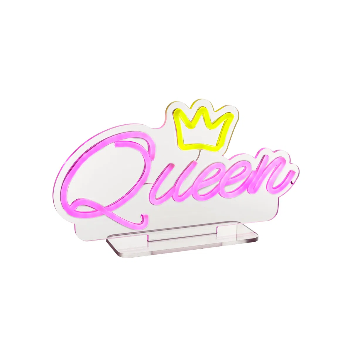 Baroni Home Lampada Queen, Lampada LED Decorativa Effetto Neon con Scritta Queen, Luce da Tavolo Rosa con Cavo USB 1,8m, Perfetta per Soggiorno, Cameretta e Atmosfera, 35x8x19 cm