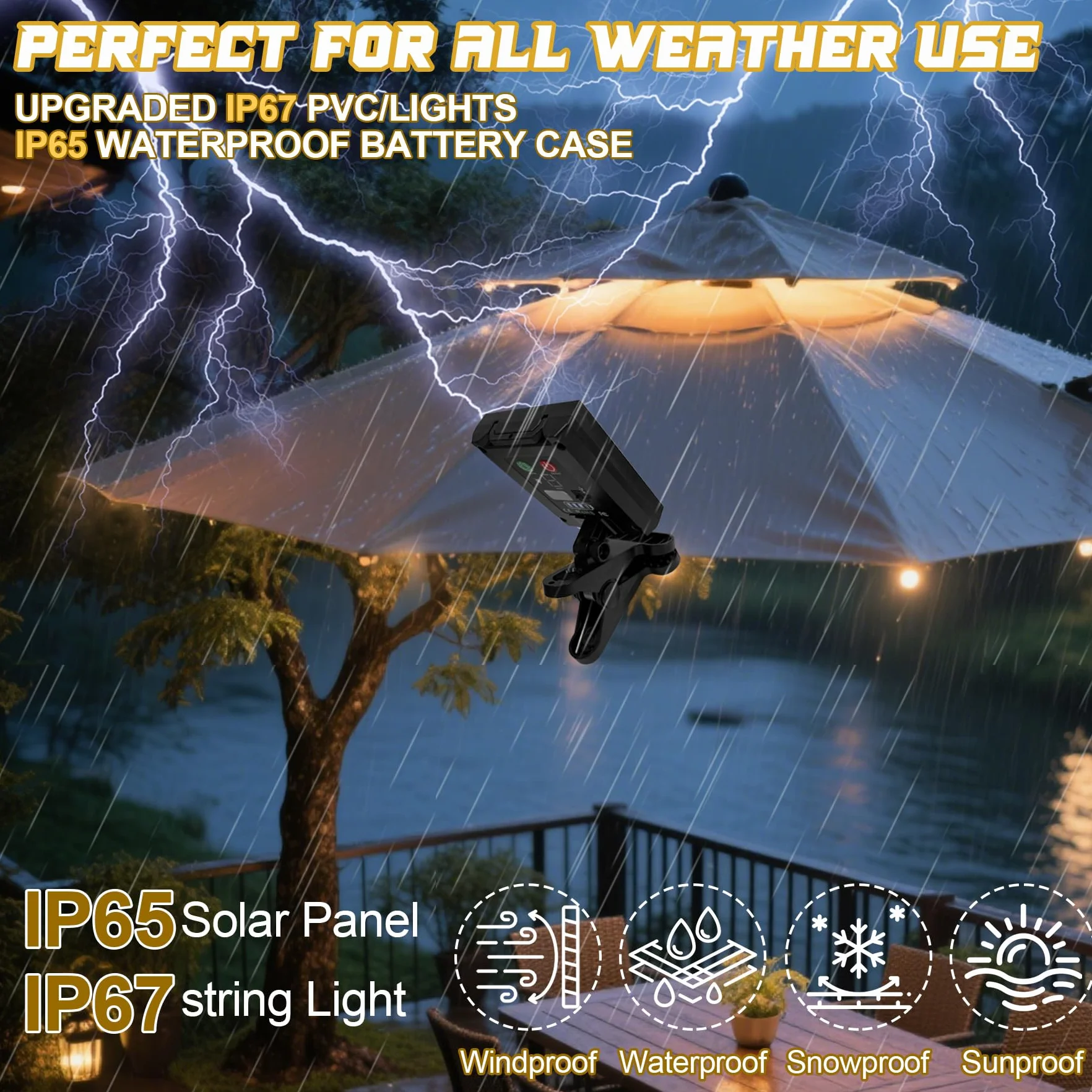 VEEKAY Luci Solari per Ombrellone,Llluminazione Solare per Ombrellone,104 LED Luci per Ombrelloni da Esterno,Telecomando,IP67 Impermeabile Catena di luci,8 Modalità di Luminosità,per Esterni,Patio