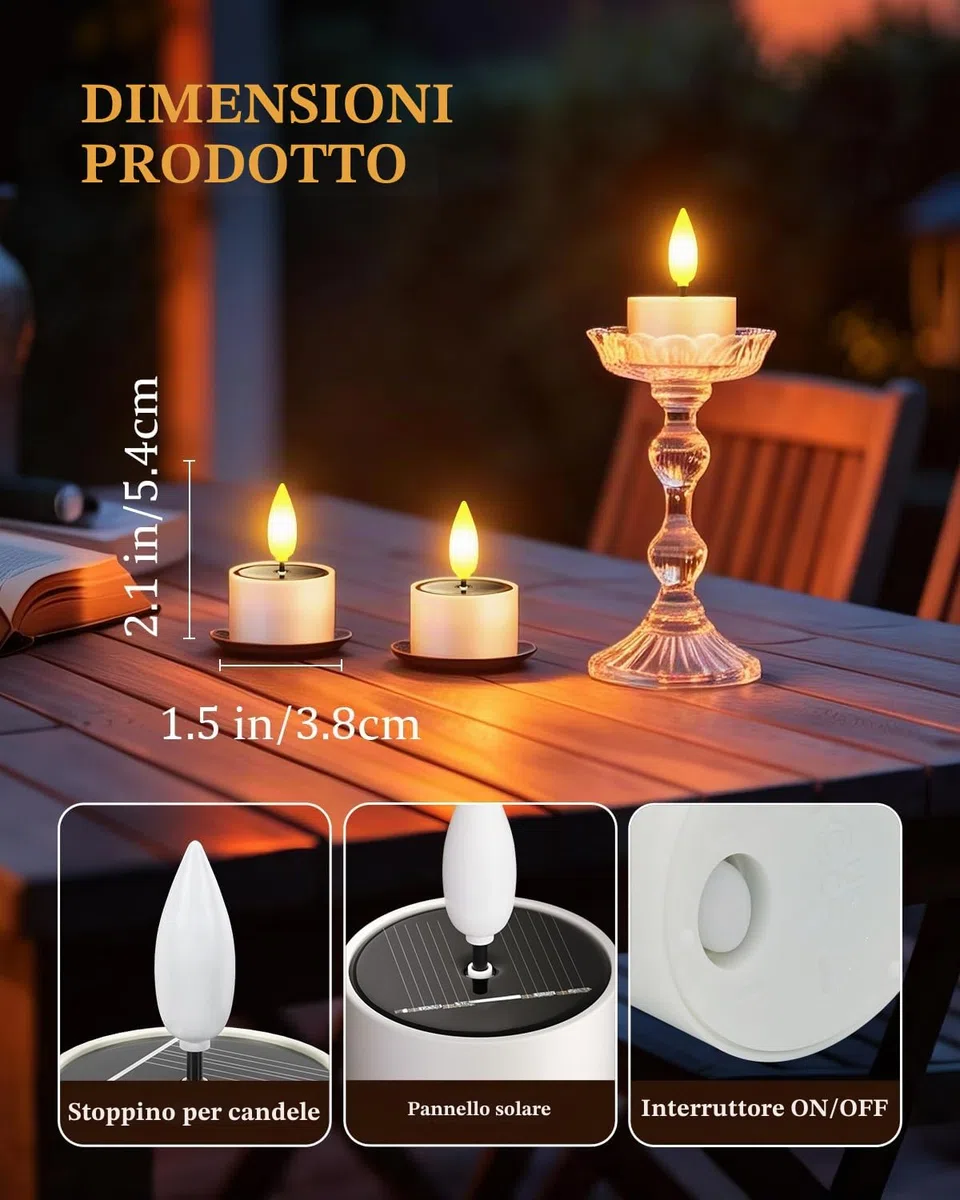 SoulBay Candele Solari per Esterni, 12 pezzi Impermeabili Candele Finte LED Solari Ricaricabili Fiamma Decorative Tea Light per Esterni Balcone Giardino Lanterna Stanza Natale Decorazioni Casa