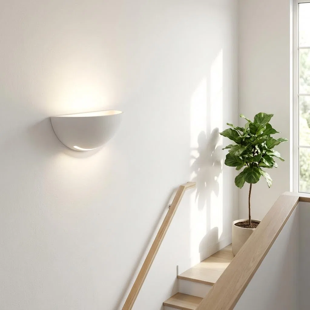 MAKA Applique Lampada da Parete in Gesso Luna Bianca, doppia luce attacco r7S max 50W(lampadina non inclusa),verniciabile per interni ideale per scale, soggiorno, cucina, ingresso