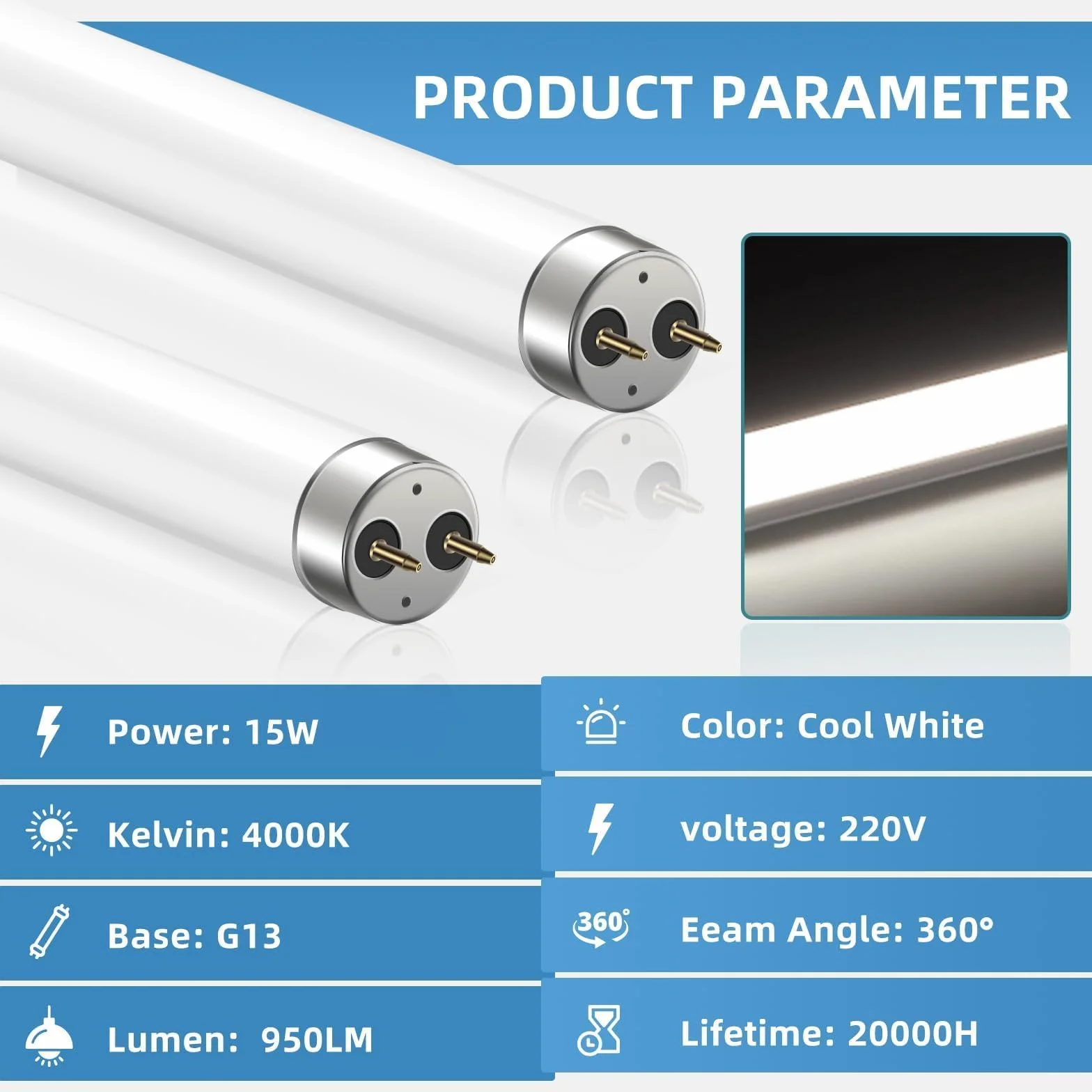 2 Pezzi Tubi Fluorescenti Da 15W, 450mm, T8 Bianco Freddo 4000K, Attacco G13, Luce a Basso Consumo Energetico, Luce Di Emergenza a Risparmio Energetico, Adatta per Cucina, Bagno, Armadio, Garage