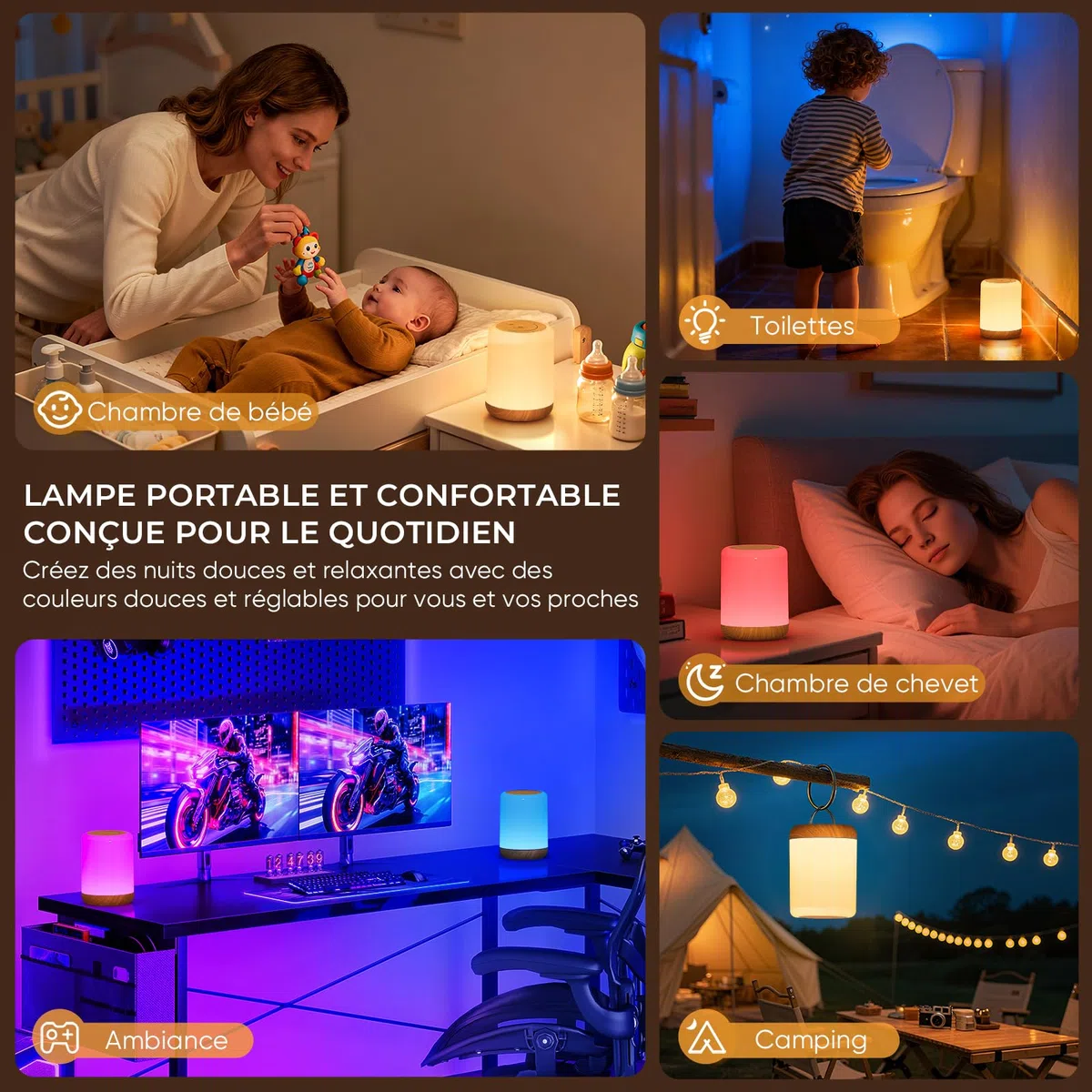 Set di 2 Lampada da Comodino Touch, Abat Jour da Comodino con 256 Colore RGB e 3 Modalità, Luce Notturna Bambini con Timer e Memoria, Lampada da Tavolo Ricaricabile Senza Fili per Camera da Letto