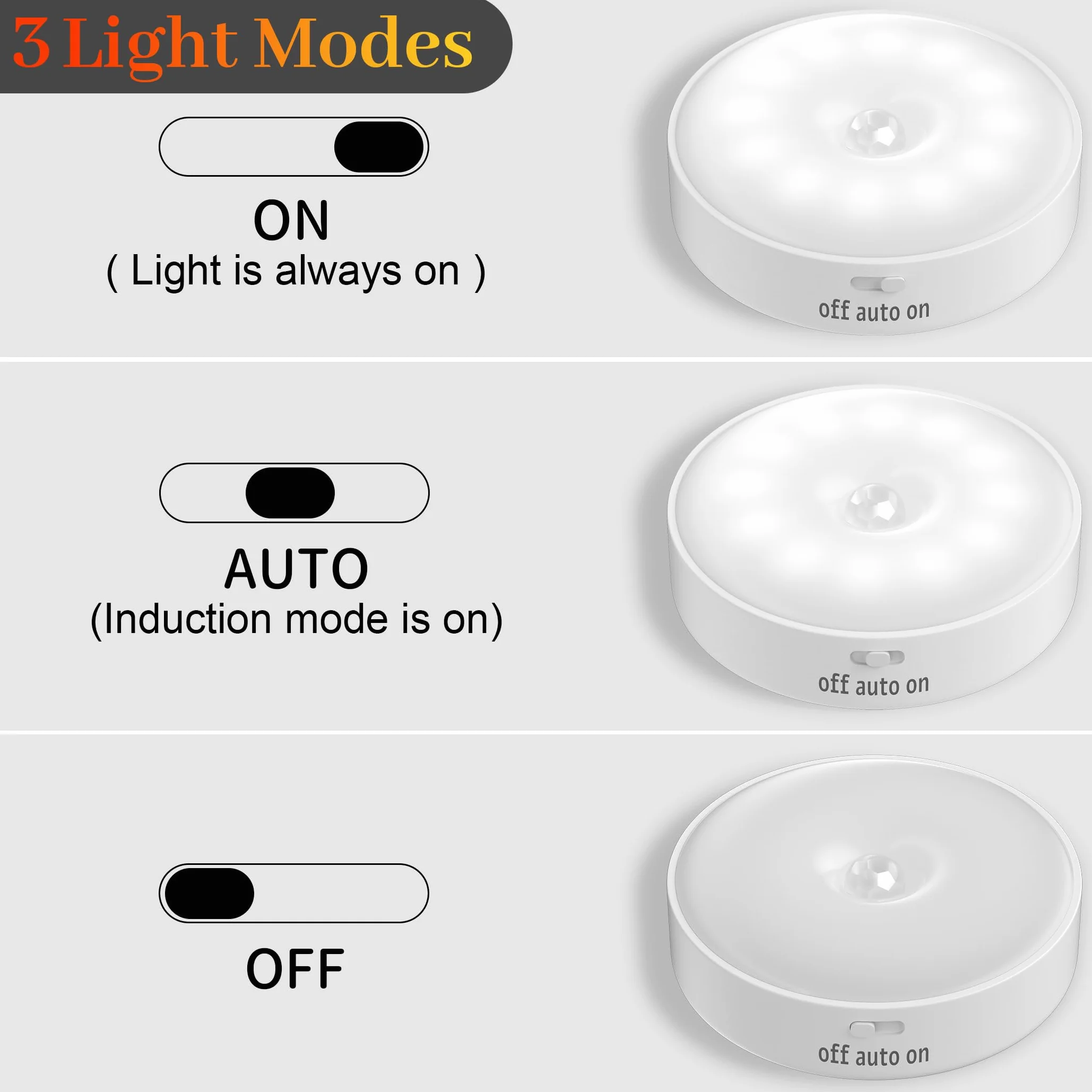 Set di 6 Luci Notturne con Sensore di Movimento, Lampada LED Ricaricabile USB a 3 Modalità di Illuminazione, Luce Sensore di Movimento Interno per Illuminazione di Scale, Corridoio, Camera da Letto
