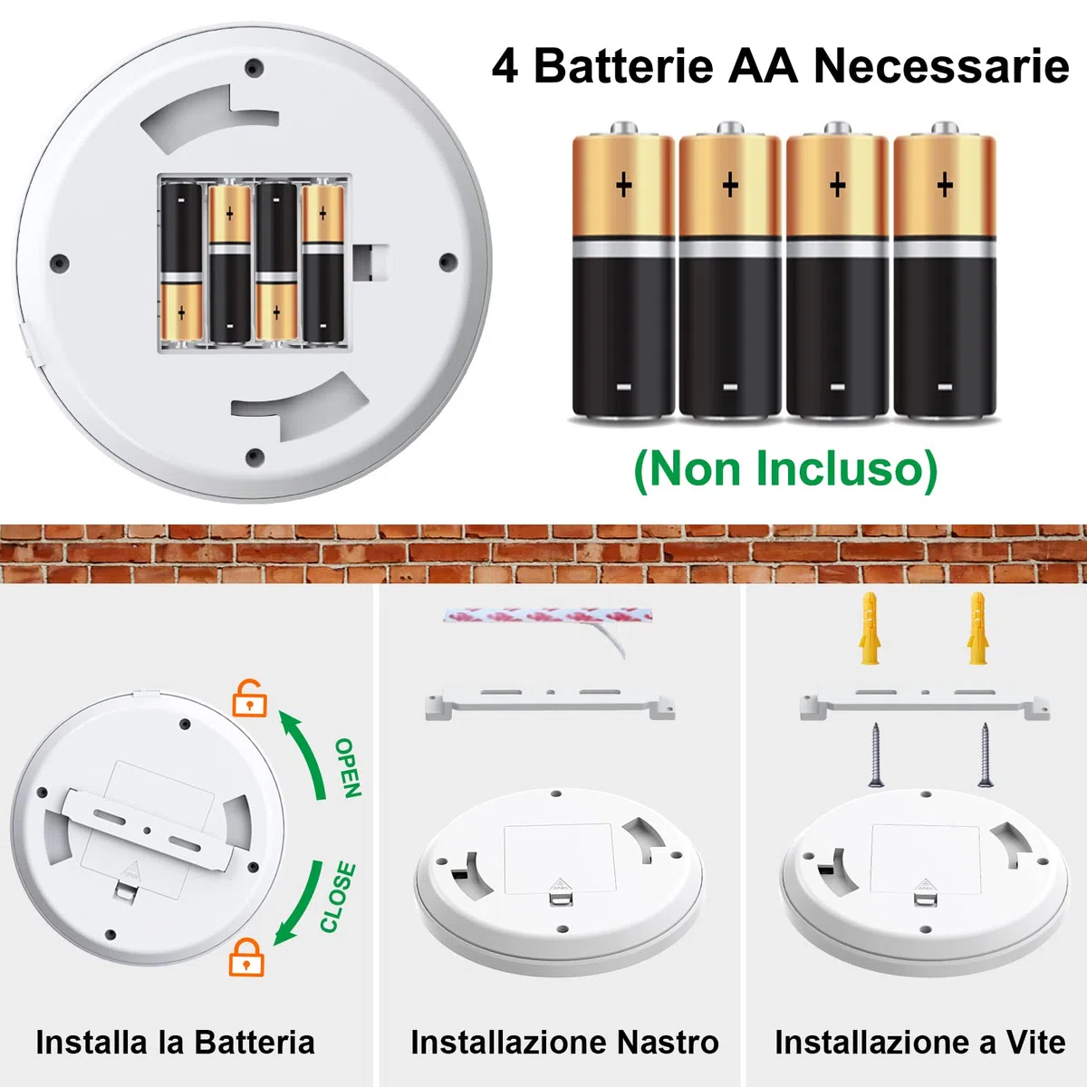 Lampada da soffitto con sensore di movimento, funzionamento a batteria, per interni, senza fili, 3 modalità, per armadio, garage, dispensa, capanno, scale, cantina
