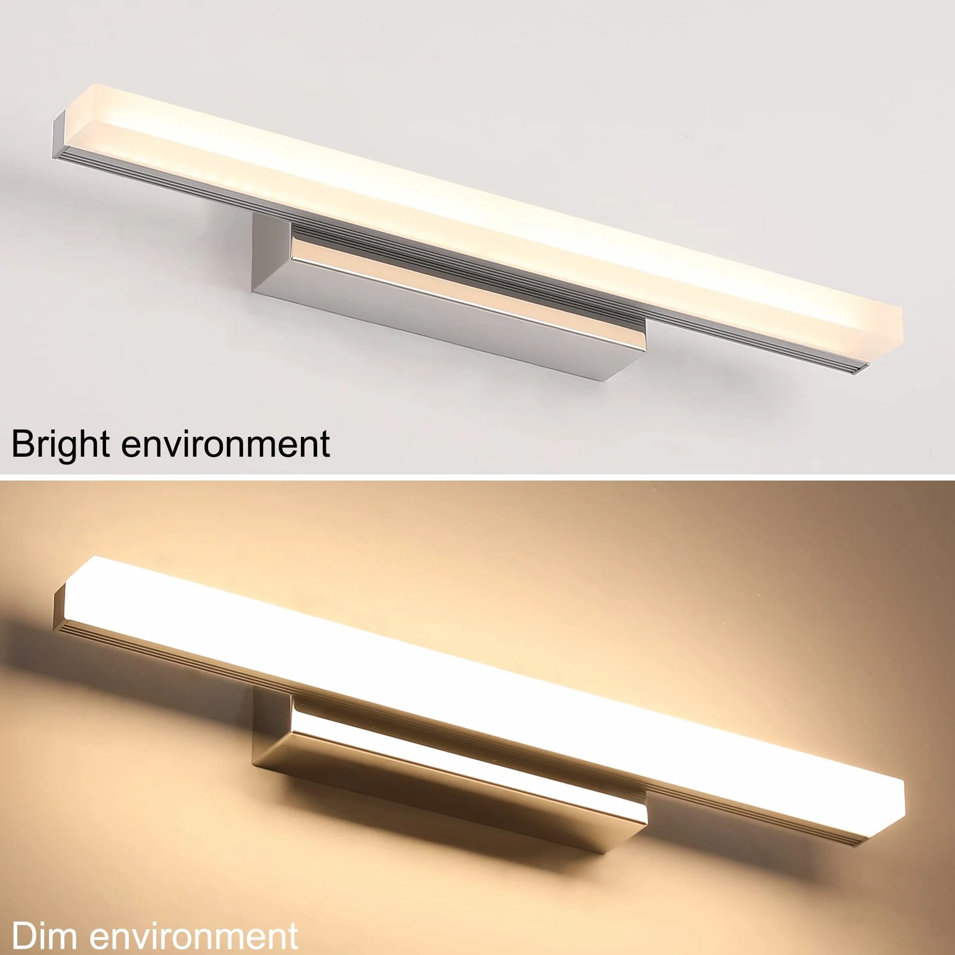 Klighten Lampada da Specchio Bagno 9W 40cm, IP44 Applique LED da Bagno Moderno, Luce Specchio Parete, 600 Lumen, 110-240V, Bianco Caldo 3000K, Cromo