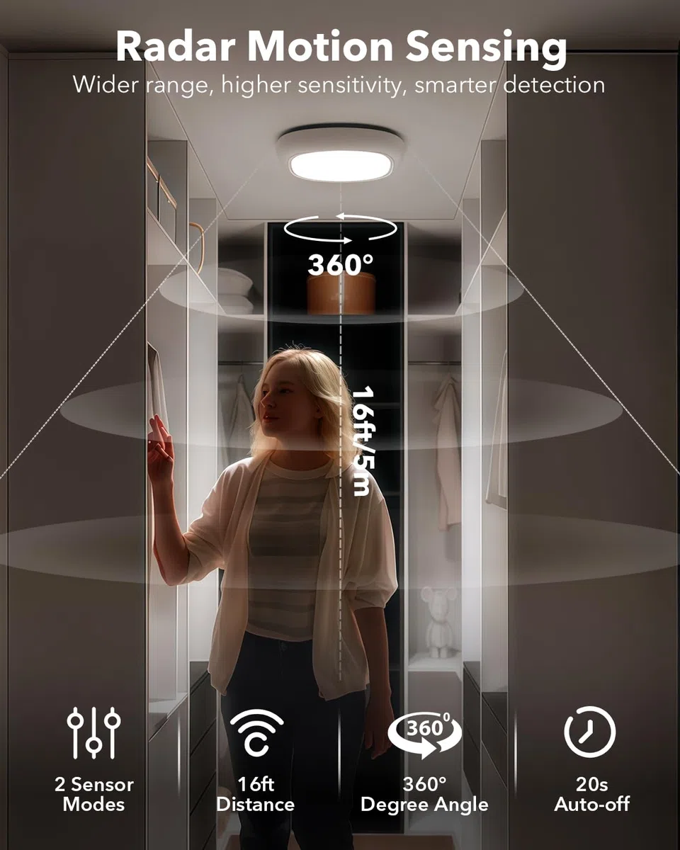 Plafoniera a Batteria Ricaricabile USB con Sensore di Movimento, 550LM 12000mAh IP54 Impermeabile Plafoniera LED Soffitto Dimmerabile Telecomando Lampada LED Soffitto Senza Fili per Interno Esterno