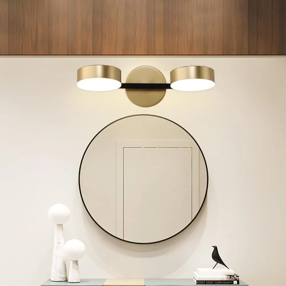 XINYASEE Applique moderna, lampada da parete per il bagno, lampada da parete a LED dorata da 8-12 W, design a doppia luce, adatta per specchi da bagno, camere da letto e soggiorni. (Due teste)