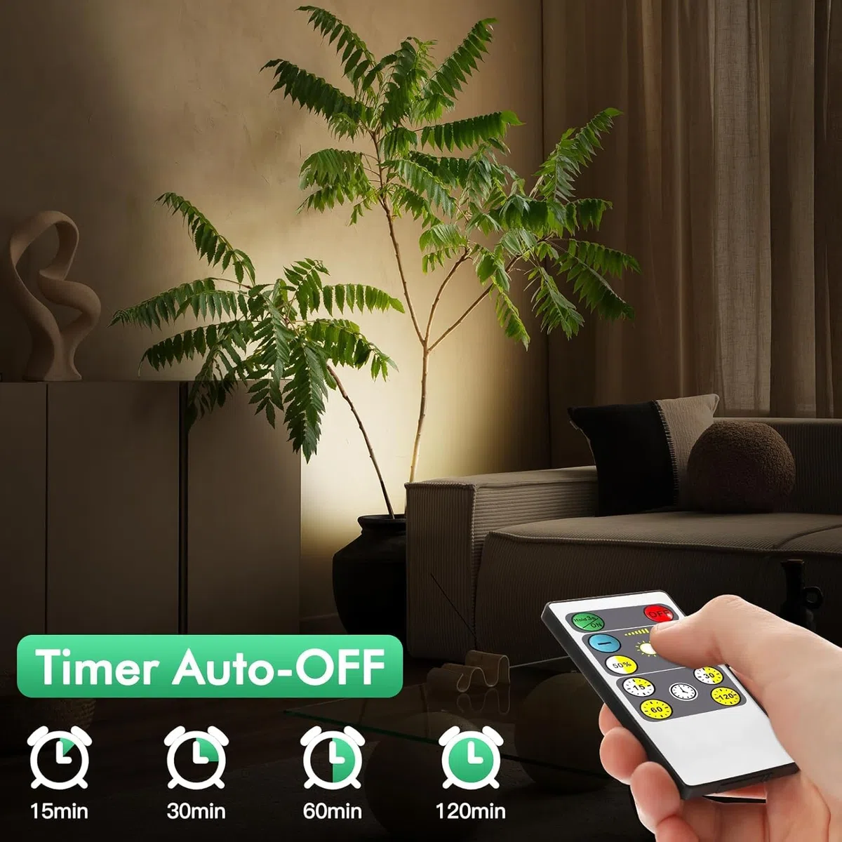 Foco per piante da interno, funziona a batteria, luci da parete decorative, punto di accento artistico, luci da parete wireless con timer remoto e regolabile, luce ascendente