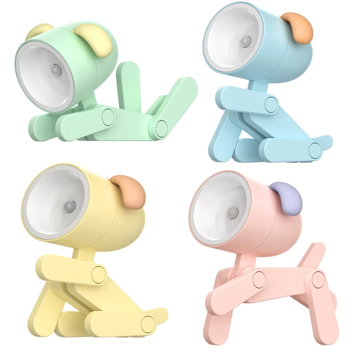 4 mini lampade da scrivania a LED con funzione di supporto per telefono, portatile, da scrivania di Natale, a forma di cane, piccola lampada da tavolo per ragazzi, ragazze, bambini, studenti.