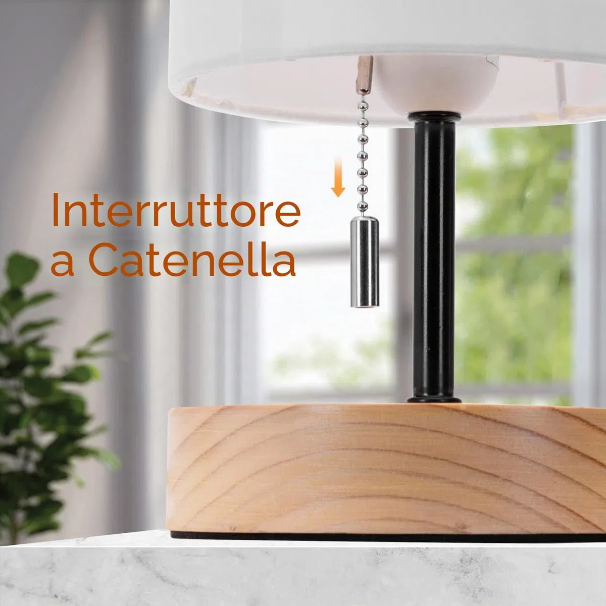 Aigostar Lampada da Comodino con 2 Porte di Ricarica USB, Lampada da Tavolo E27 con Interruttore a Tirare, Base in Legno, Lampada da Scrivania per Soggiorno, Camera da letto, Ufficio - Bianca