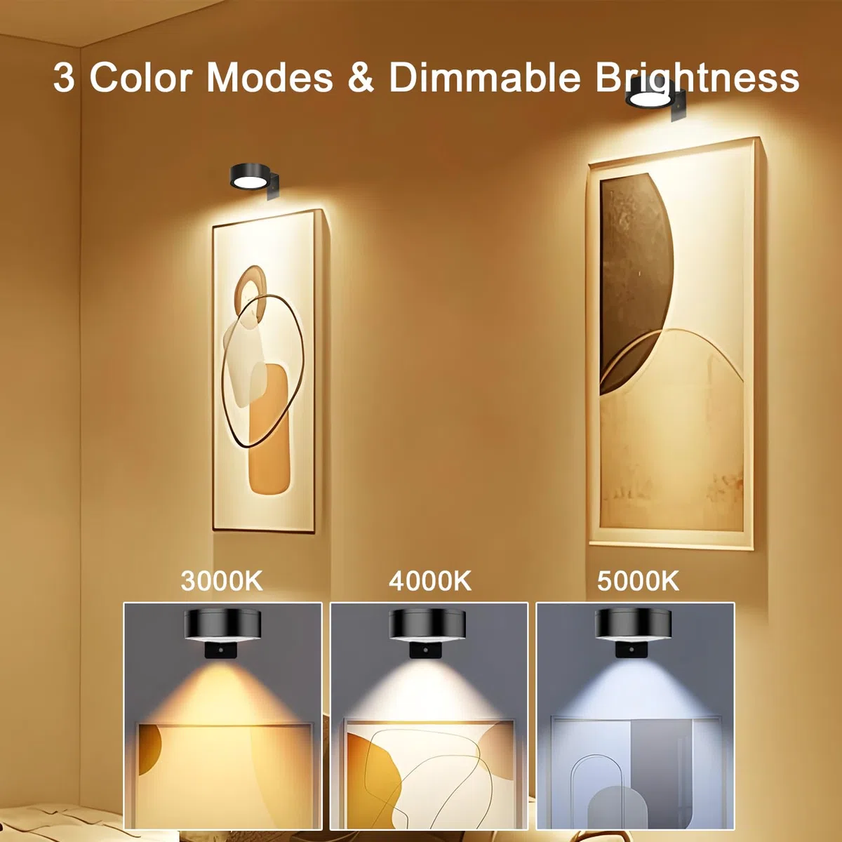 Luce Per Quadri Senza Filo,3 Pezzi Luci LED Applique Ricaricabile con Telecomando,3 Temperature di Colore,Lampada Fotografica Senza Fili per Armadio Esposizione Pittura Arte Dipinti(Nero)