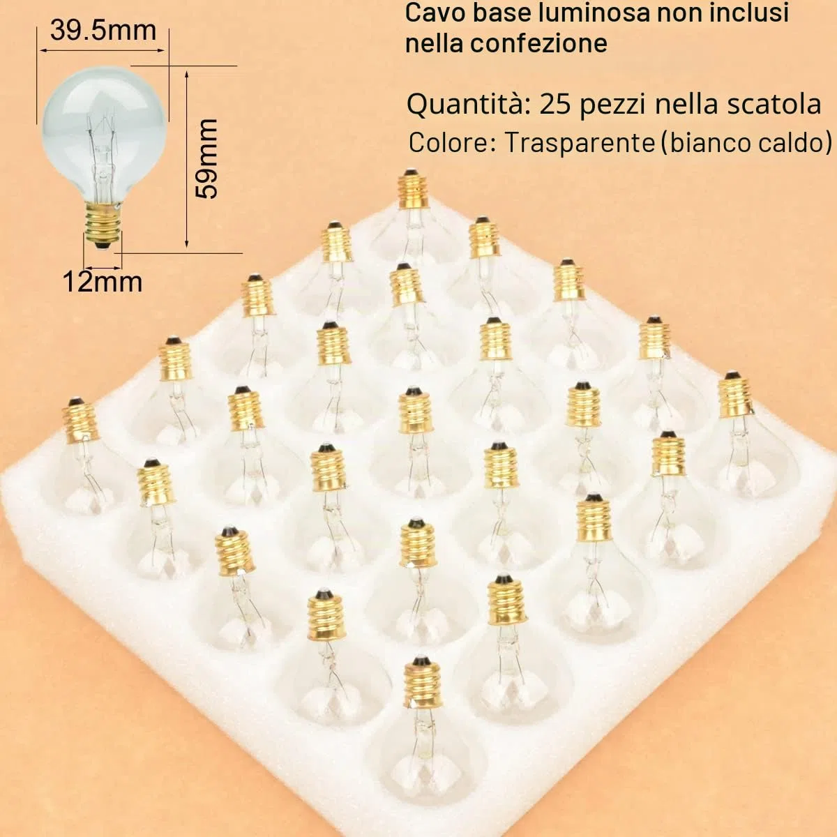 Lampadina Di Ricambio G40, 25 Pezzi, 7 W, 2200 K, Luce Bianca Calda, Lampadina Edison, E12, Per Balcone, Veranda, Feste, Terrazze, Matrimoni, Balconi, Decorazioni, Tensione 220-240 (bianco Caldo)