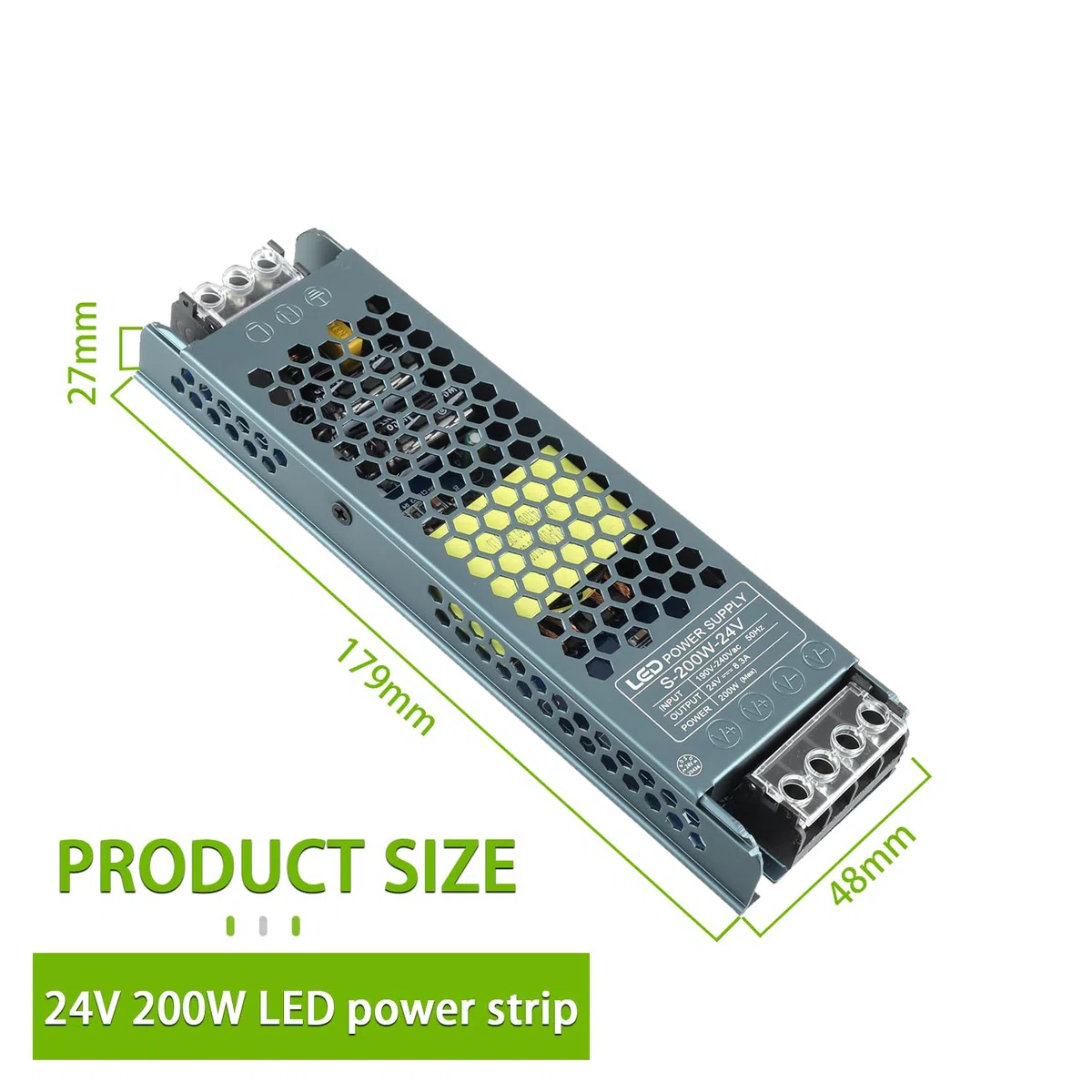 Trasformatore LED 24V 200W, 8,3A, 24V DC, 200W, 190-240V AC, 50Hz, IP20, Protezioni Multipla, Dissipazione Calore, Versatile, Facile Installazione
