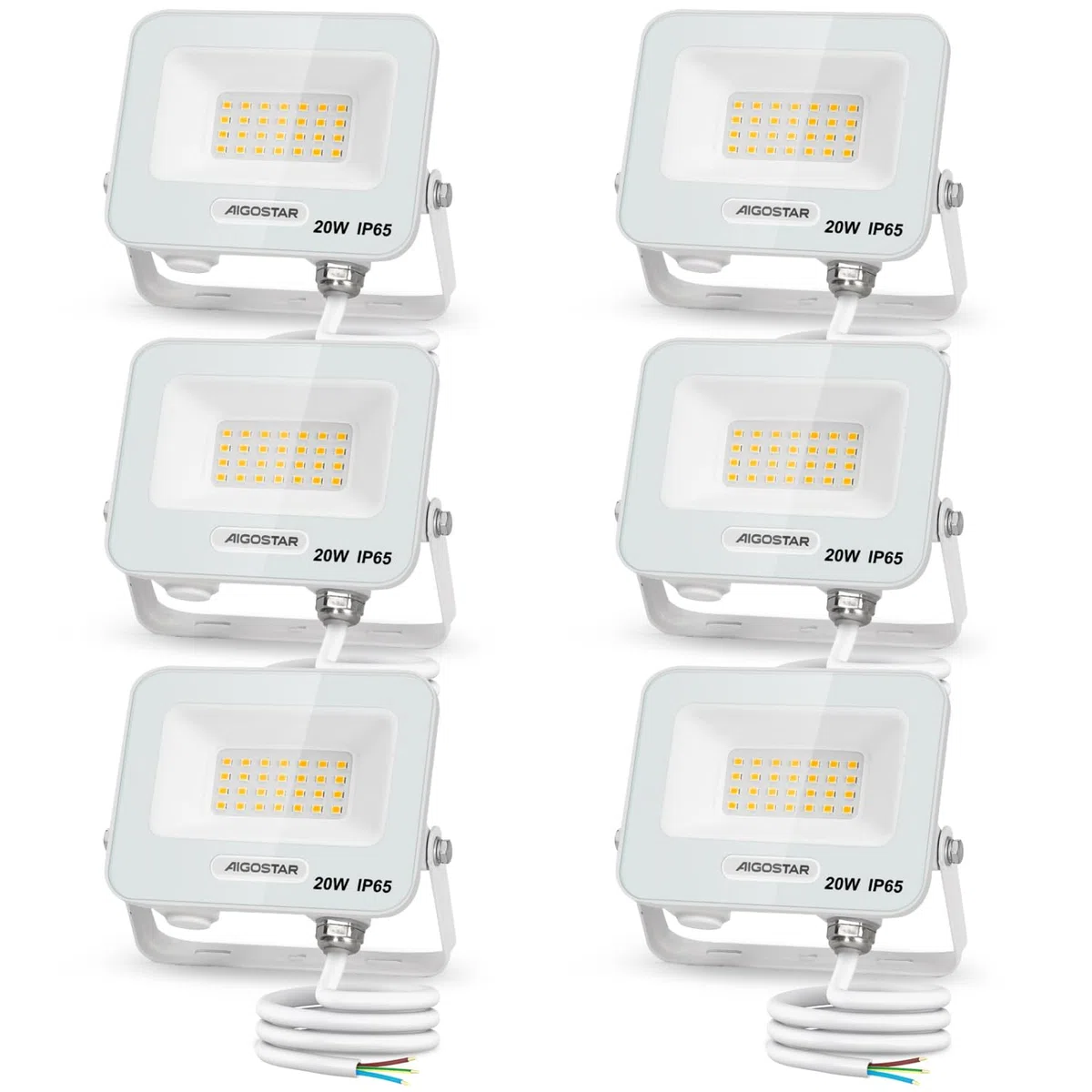 Aigostar Faretto LED da Esterno 20W, 1650LM, Faretti LED Esterno Naturale 4000K, Luce di Sicurezza Impermeabile IP65, Per Giardino, Cortile, Garage, Corridoio, Confezione da 6