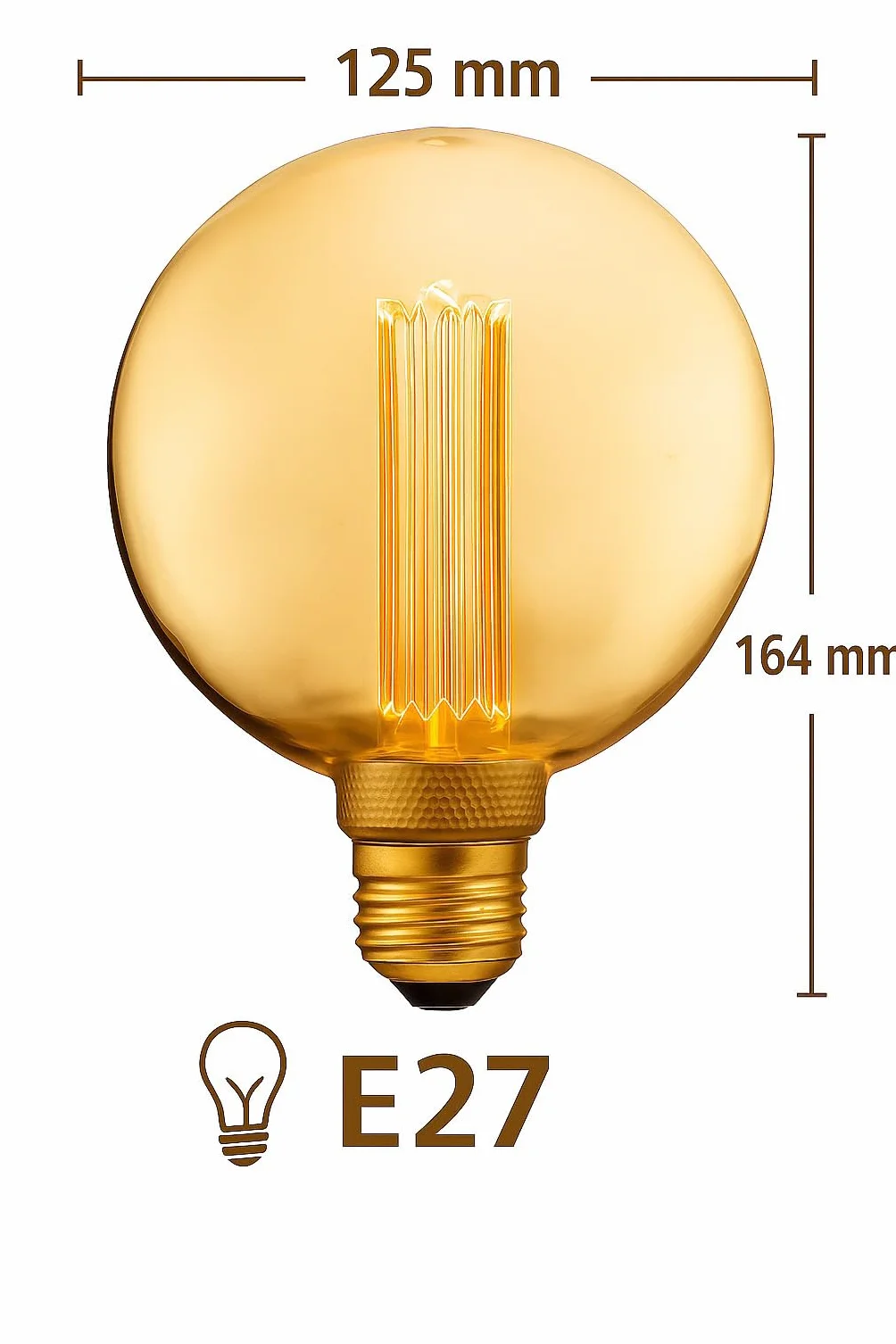greenandco Lampadina Vintage Edison LED | E27 G125 | ambra | 4W 200lm | 1800K luce extra calda | 320° | 230V | nessun sfarfallio | non dimmerabile