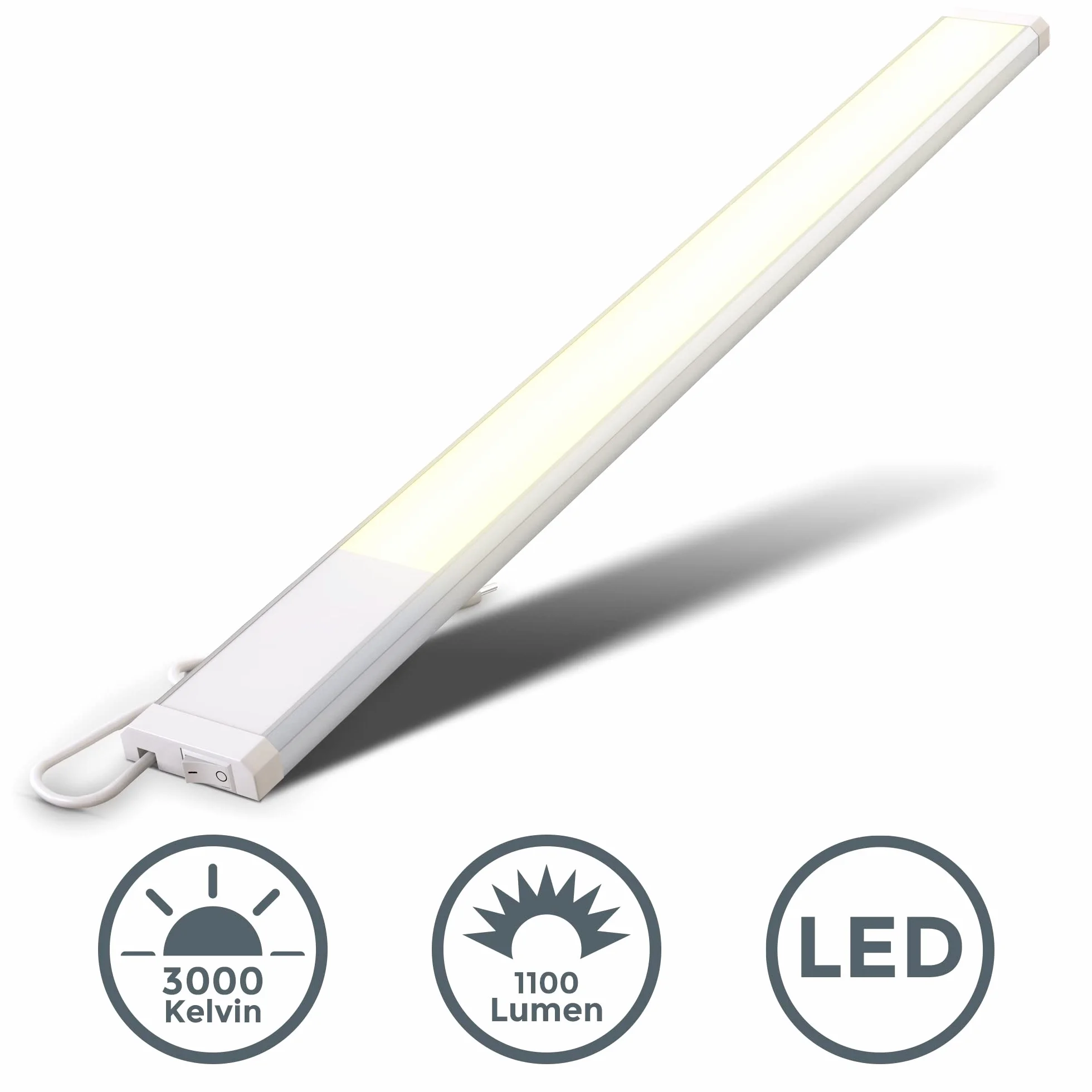 B.K.Licht - Lampada sottopensile cucina LED con interruttore on/off, luce bianca calda, cavo di collegamento incluso, lampada sottopensile, lampada led sottopensile, 57,5x4,9x1,3 cm, bianco-argento