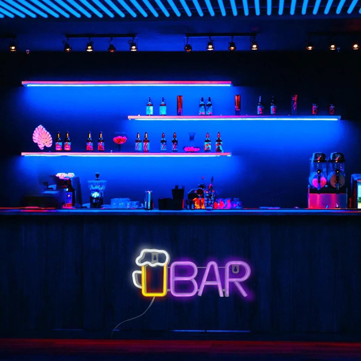 GOMETY Cartello neon, LED Bar Neon Sign, USB o batteria 3-AA, luce blu per bar, decorazione da parete