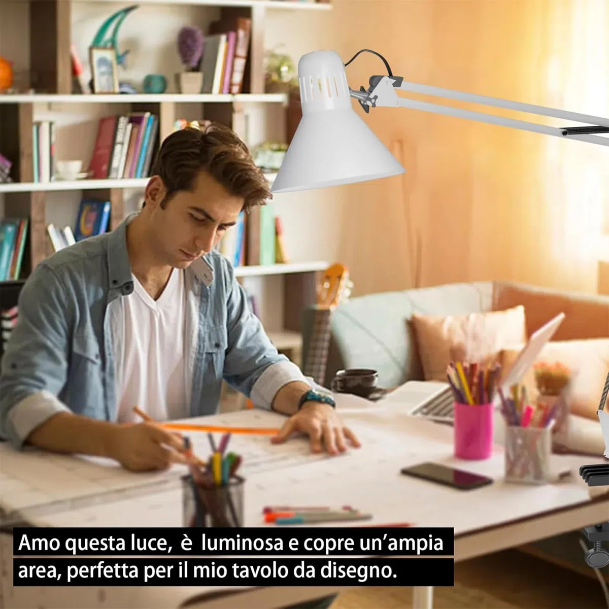Voltix Lampada da Scrivania con Morsetto – Lampada da Tavolo Vintage E27 MAX 40W, Braccio Pieghevole e Testa Orientabile per Ufficio e Casa – Lampadina NON Inclusa (Bianco)