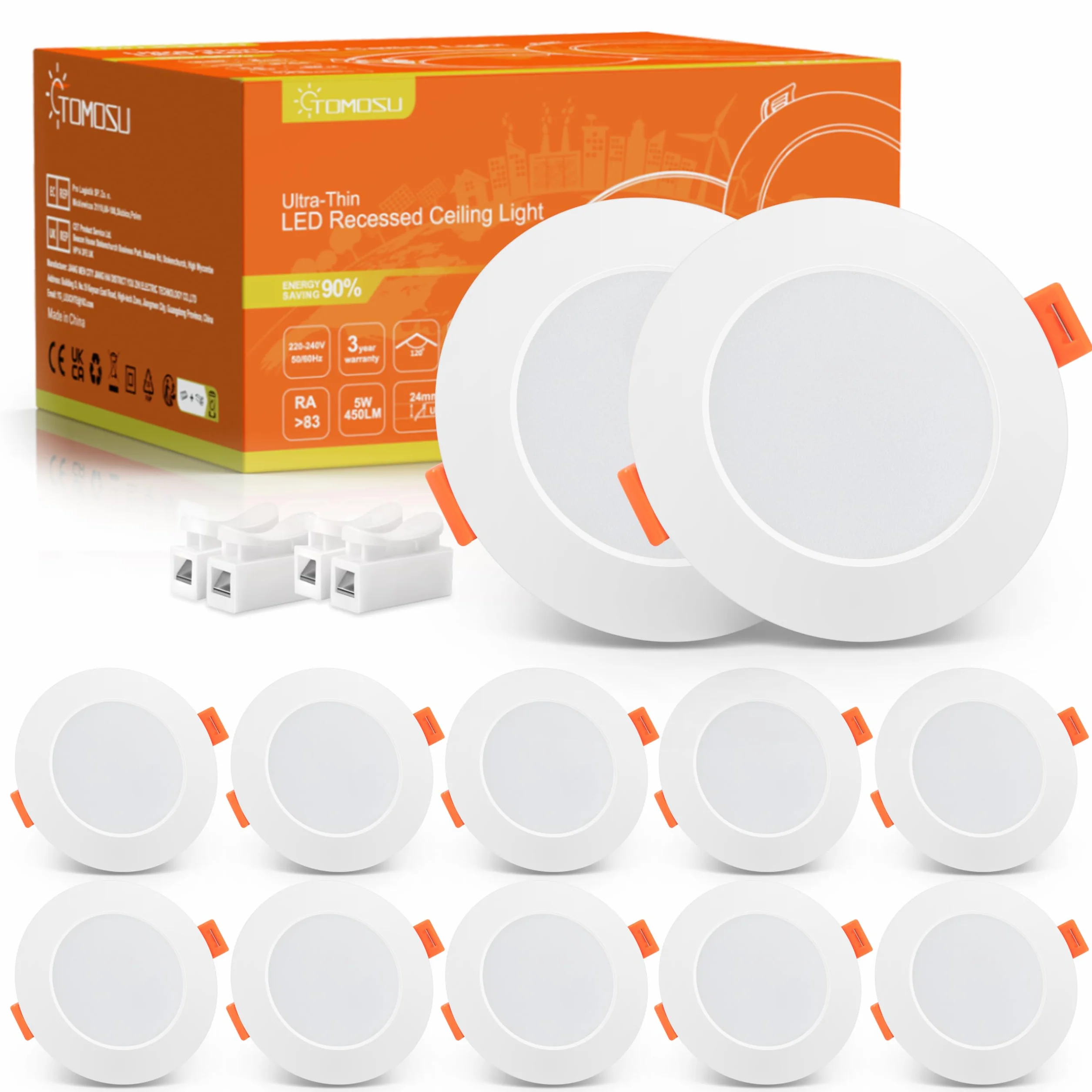 Tomosu Faretti LED da Incasso per Cartongesso, 5W 450LM Luci da Soffitto Interno, Luce Naturale 4000K, Faretto led incasso IP44, Diametro Foro Ø75-90mm, AC 220-240V, Set di 10
