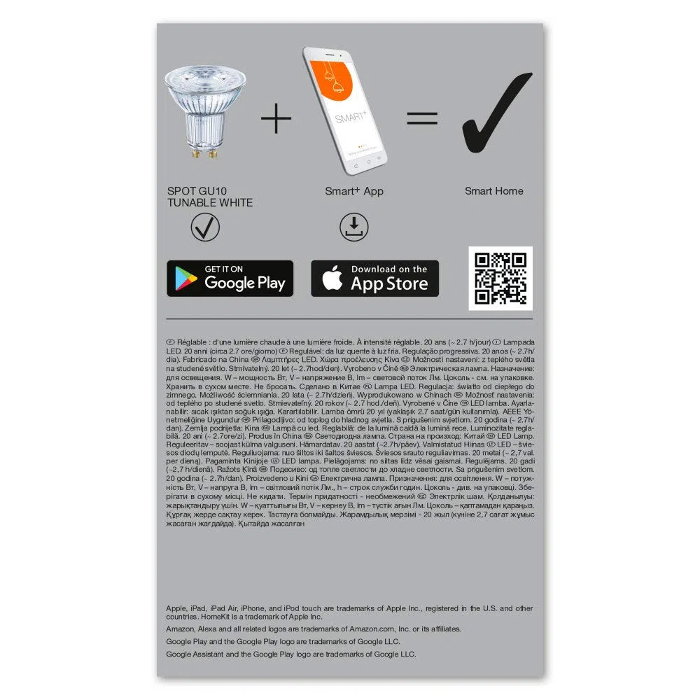 LEDVANCE Lampada con riflettore a LED intelligente con tecnologia WiFi, base GU10, colore della luce variabile (2700-6500K), dimmerabile, sostituzione per 40W, SMART+ WIFI SPOT GU10, confezione da 3