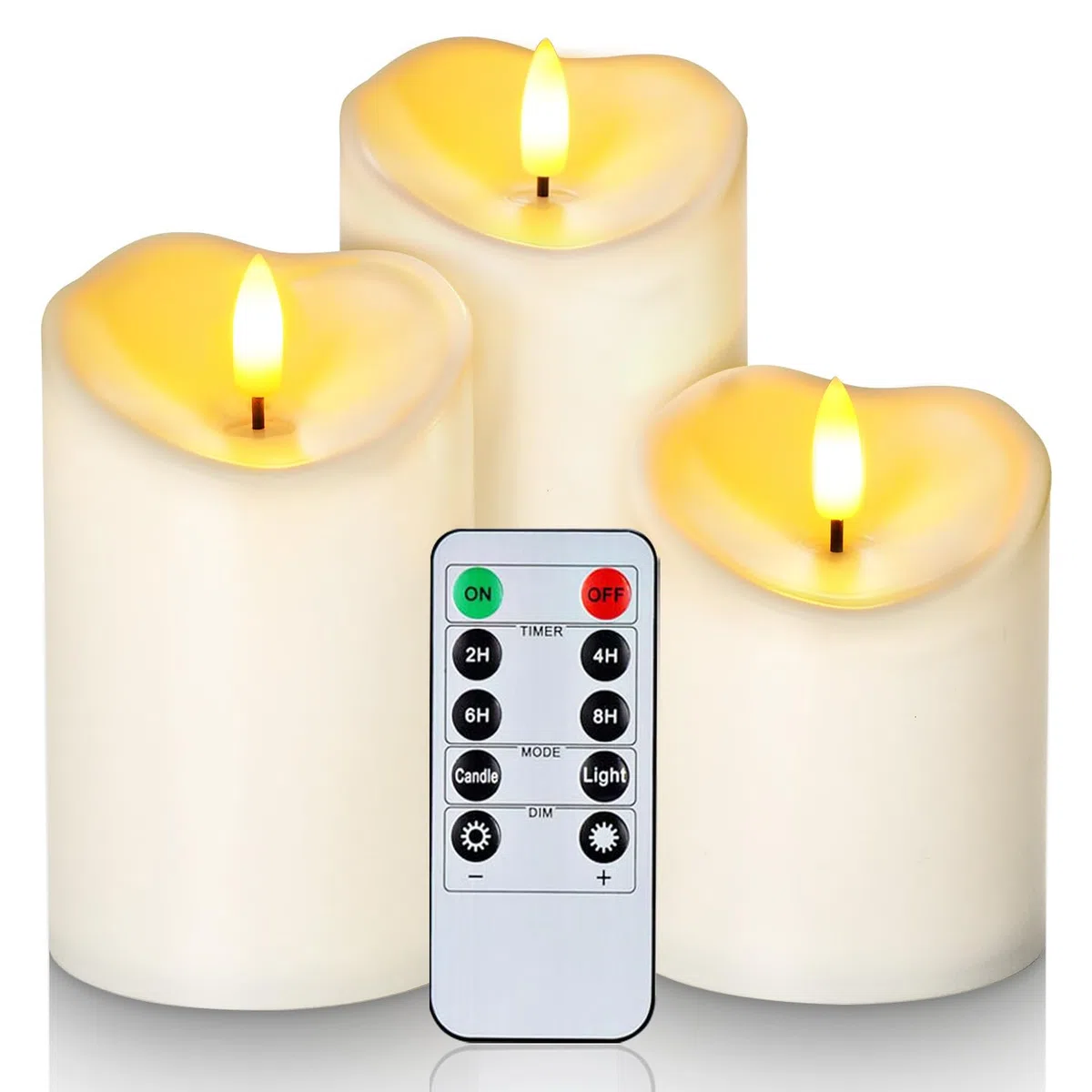 Homemory Candele senza fiamma tremolanti impermeabili, candele a LED alimentate a batteria esterna con timer a distanza, candele in plastica contraffatte elettriche, avorio, set da 3