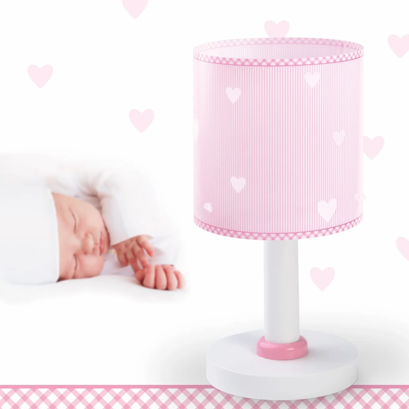 Dalber Lampada da tavolo o comodino per bambini Sweet Dreams Cuori rosa