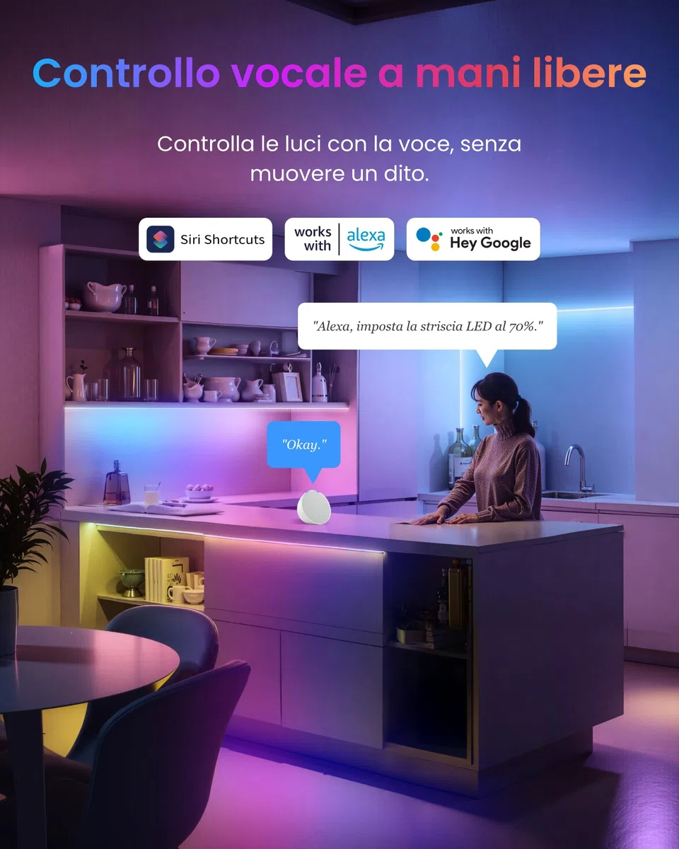 SwitchBot RGBICWW Striscia LED 5M, 72 LEDs/m Matter Luci LED Compatibili con Apple Home, Alexa, Google Home, 16 Milioni di Colori, Sincronizzazione Musicale, Smart Luci LED Camera da Letto, Cucina