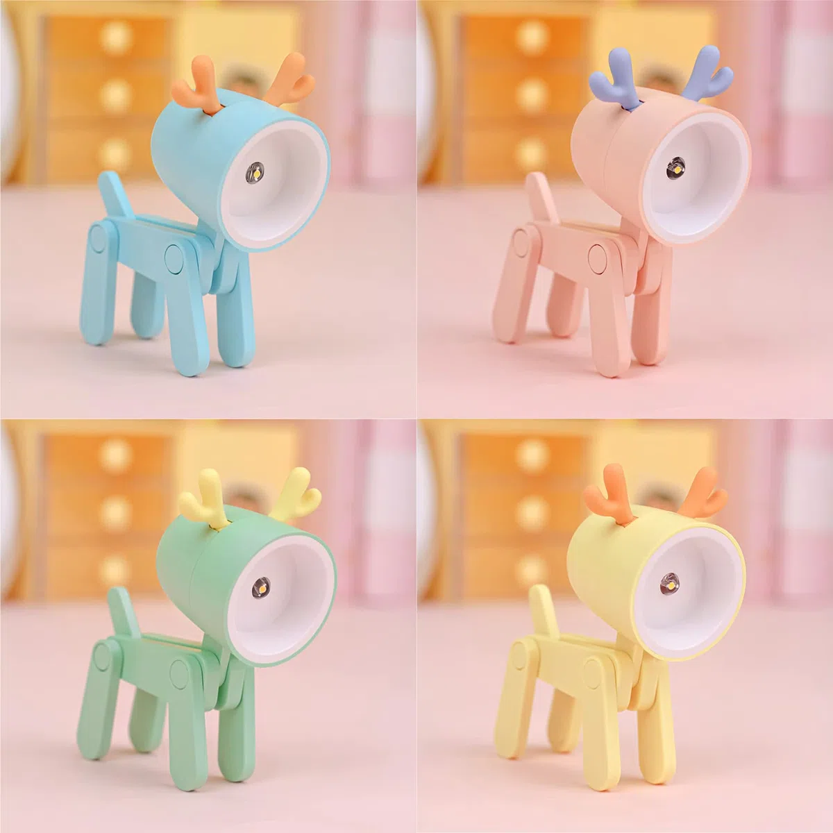 4 mini lampade da scrivania a LED con funzione di supporto per telefono, portatile, da scrivania di Natale, a forma di cane, piccola lampada da tavolo per ragazzi, ragazze, bambini, studenti.