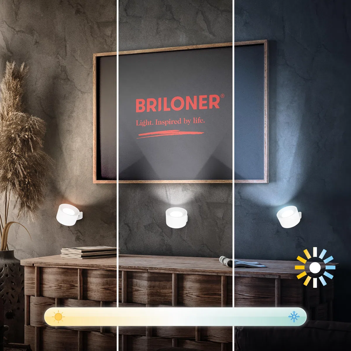 BRILONER - Set di 2 lampade parete senza fili, rimovibili magneticamente, ruotabili a 360 gradi, dimmerabili, CCT, applique a batteria, applique ricaricabile, camera da letto, 9x7,5x4 cm, bianco