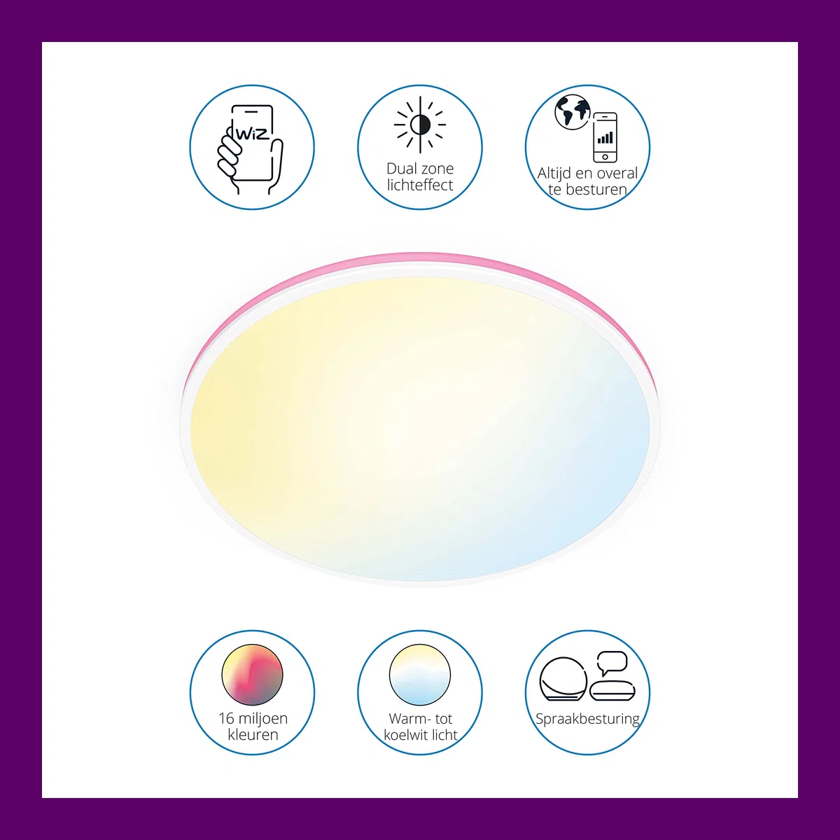 WiZ Plafoniera Smart Arca WiFi, Dual Zone, Dimmerabile, Luce Centrale Bianca Dinamica, Luce Laterale Colorata, 22W, Bianco, Tecnologia SpaceSense, Controllo Vocale (Alexa, Apple HomeKit, Google Home)