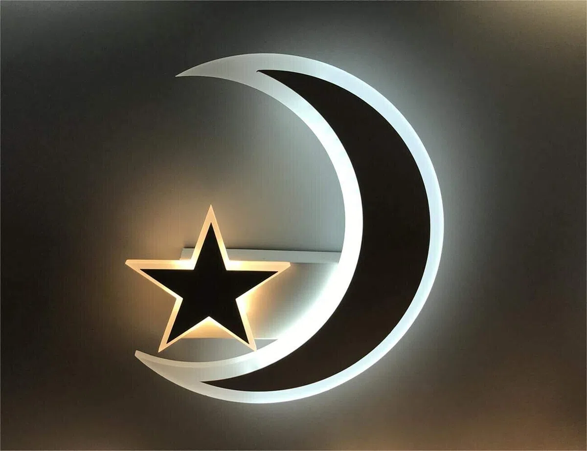 Universo Applique a led illuminazione per interno 11W lampada da parete moderna a forma di luna e stella (Luna a luce fredda con stella luce calda)
