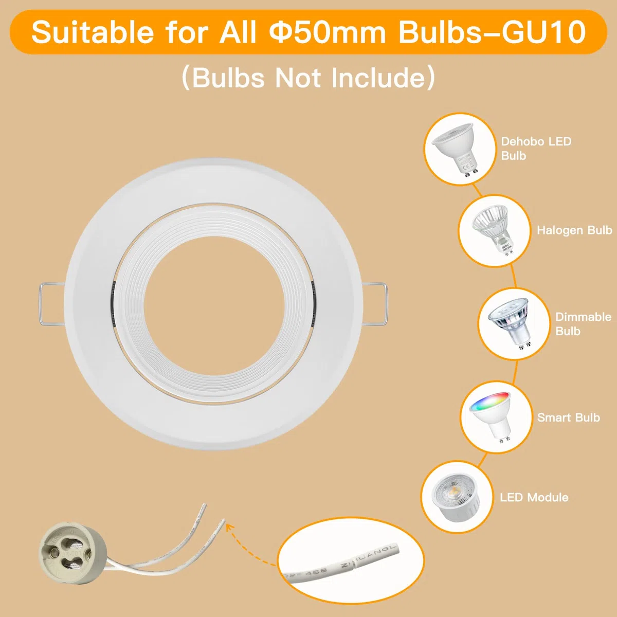 Cornice Faretti Incasso Cartongesso GU10, Faretto led da Incasso Portafaretto Rotondo Bianco per Cartongesso incl. Portalampada, Orientabili a 30° AC 230V Per 50mm LED e Alogeno