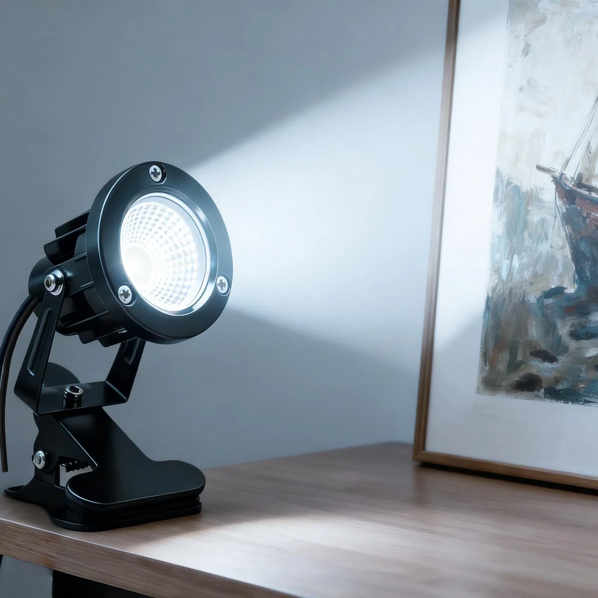 GBKDQQ 2 faretti LED a morsetto con spina e interruttore, IP65, 10 W, impermeabili, per interni ed esterni, con morsetto a LED da 1,5 m, per esterni, cortile/prato (bianco freddo)
