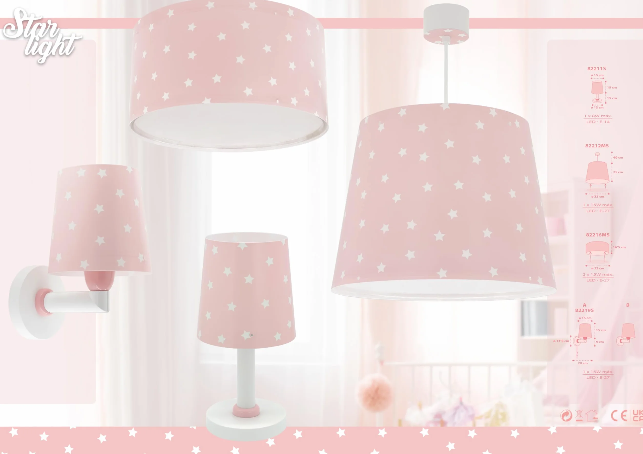Dalber Lampada da tavolo o comodino per bambini Star Light stelle Rosa