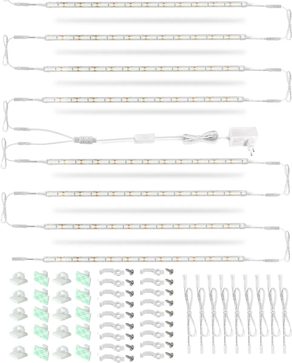 Cefrank Set di luci a LED ultra luminose da 20 W, per scaffali, 8 strisce da 30 cm, 2000 lm, flessibili e durevoli per librerie, armadi, dispensa (Bianco)