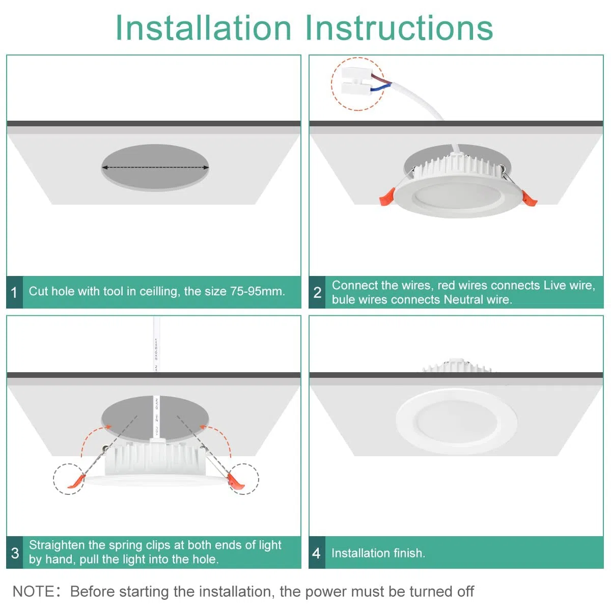 Tailcas Faretti Led da Incasso per Cartongesso 6000K, 6w 600lm IP44 Ultra Slim Faretto da Incasso Bagno, 26mm Bianca Naturale Luci Ultrasottili da Soffitto Integrati, Foro Φ 75-95mm