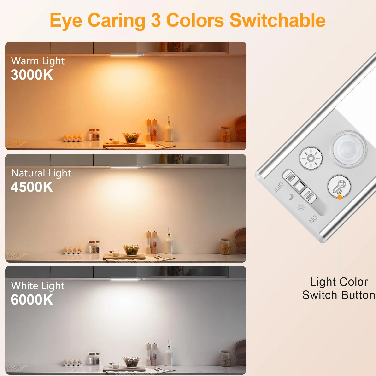Gritin Luce Led Sottopensile Cucina Ricaricabile 2 Pezzi- 3 Colori & 5 Luminosità, Super Luminoso, 4 Modalità, Sensore di Movimento, Lunga Durata- Facile Installazione Magnetiche Luce Armadio-26CM